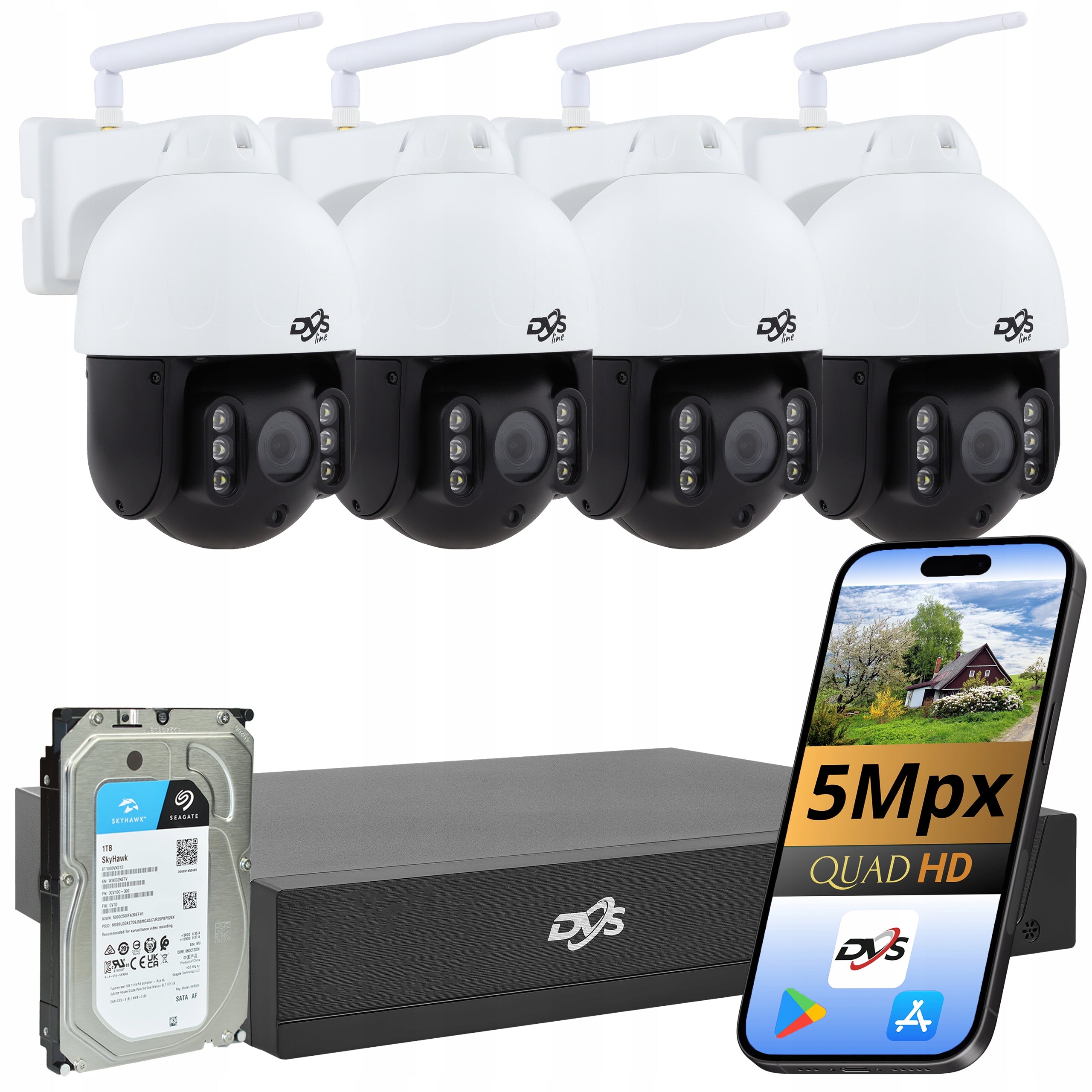 WIFI MONITORING KIT 4x OUTDOOR ROTARY CAMERA 5MPX DISK RECORDER