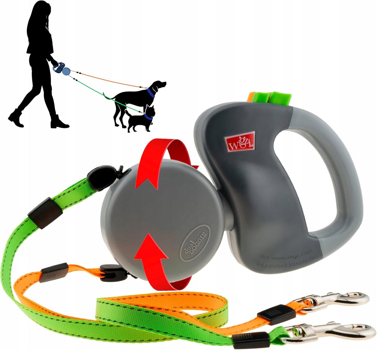 WIGZI Lanyard for two dogs grey retractable