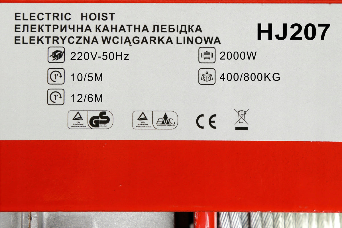WINCH ELECTRIC WINCH 800KG 2000W ROPE CRANE CONTROLLED HJ207 Brand Euro Craft