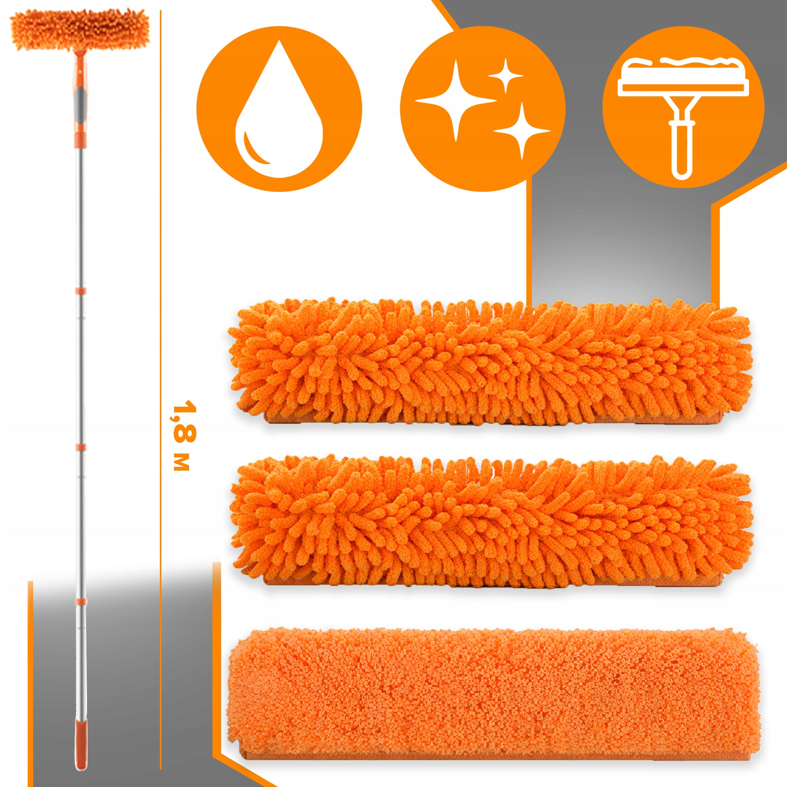 WINDOW WASHER TELESCOPIC STREAK SQUEEGEE WITHOUT LADDER WITH MICROFIBER 1.8m XXL