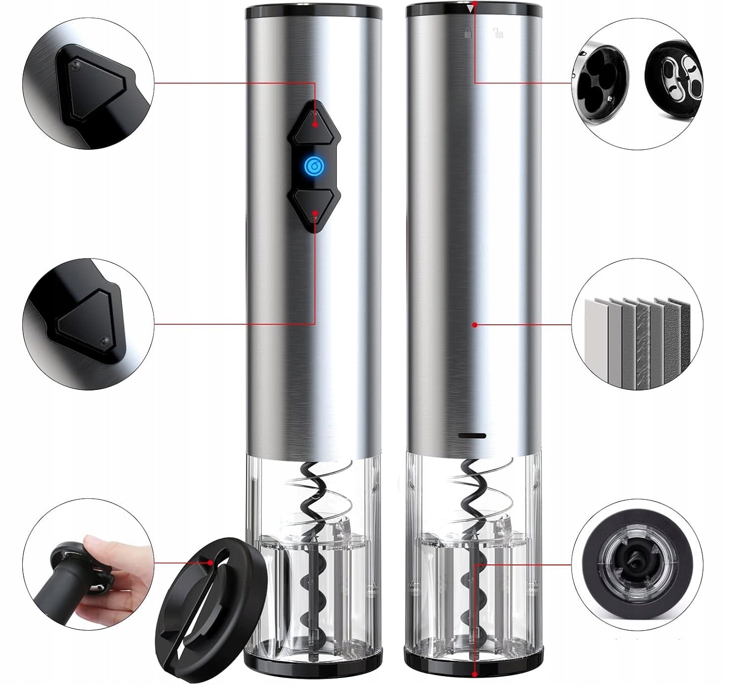WINE CORKSCREW ELECTRIC OPENER STAINLESS STEEL INOX EAN (GTIN) 5903855087712