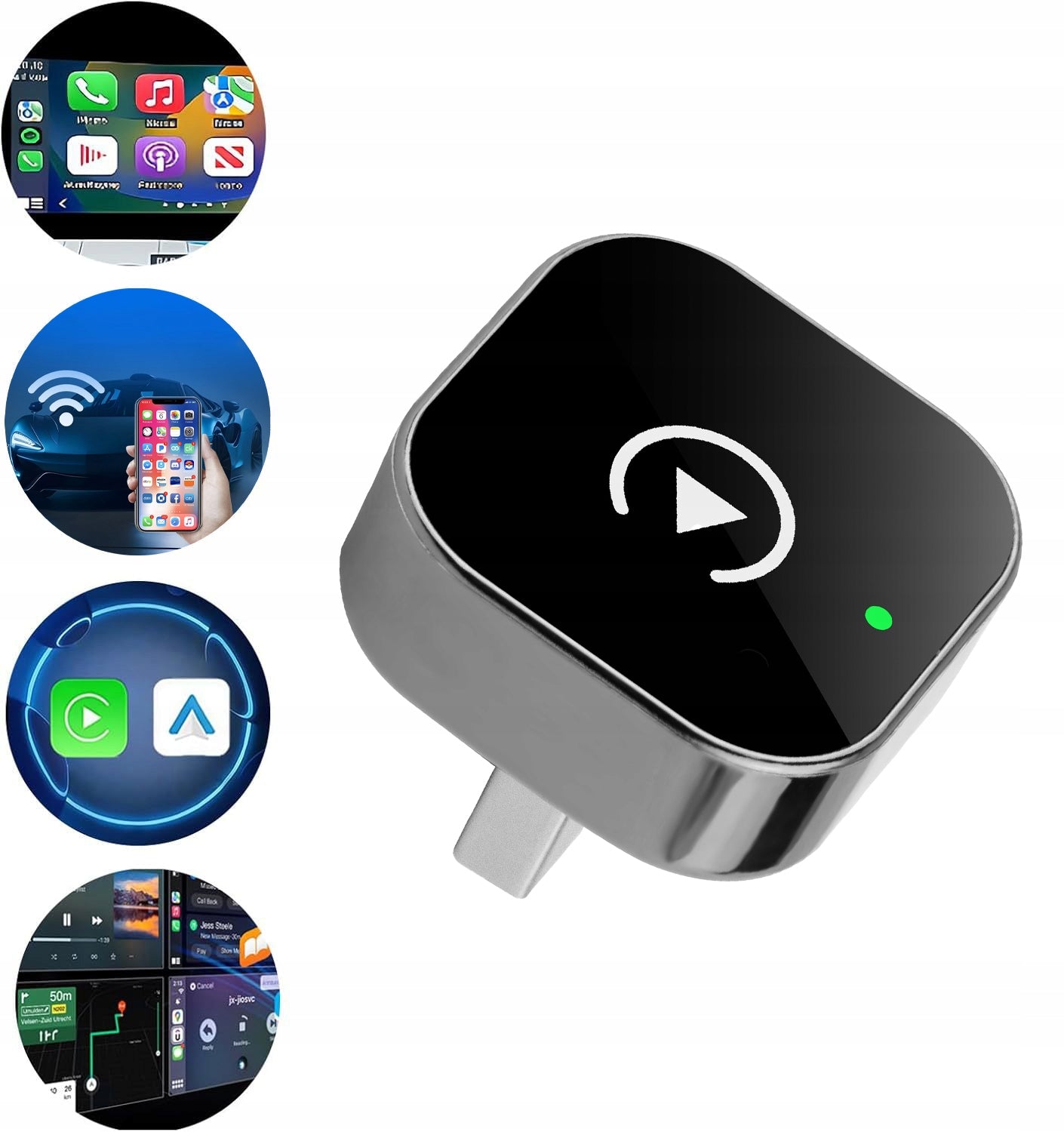 WIRELESS ADAPTER ANDROID AUTO CARPLAY 2 IN 1 PLUG AND PLAY MINI CAR AI