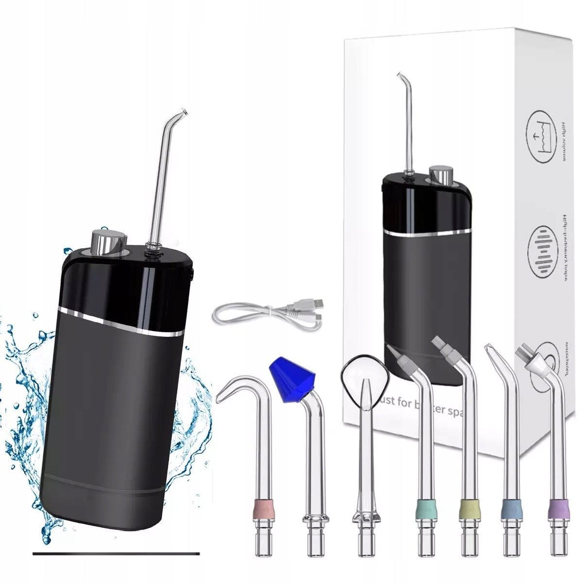 WIRELESS DENTAL IRRIGATION FOR TEETH WITH 7 NOZZLES Color black