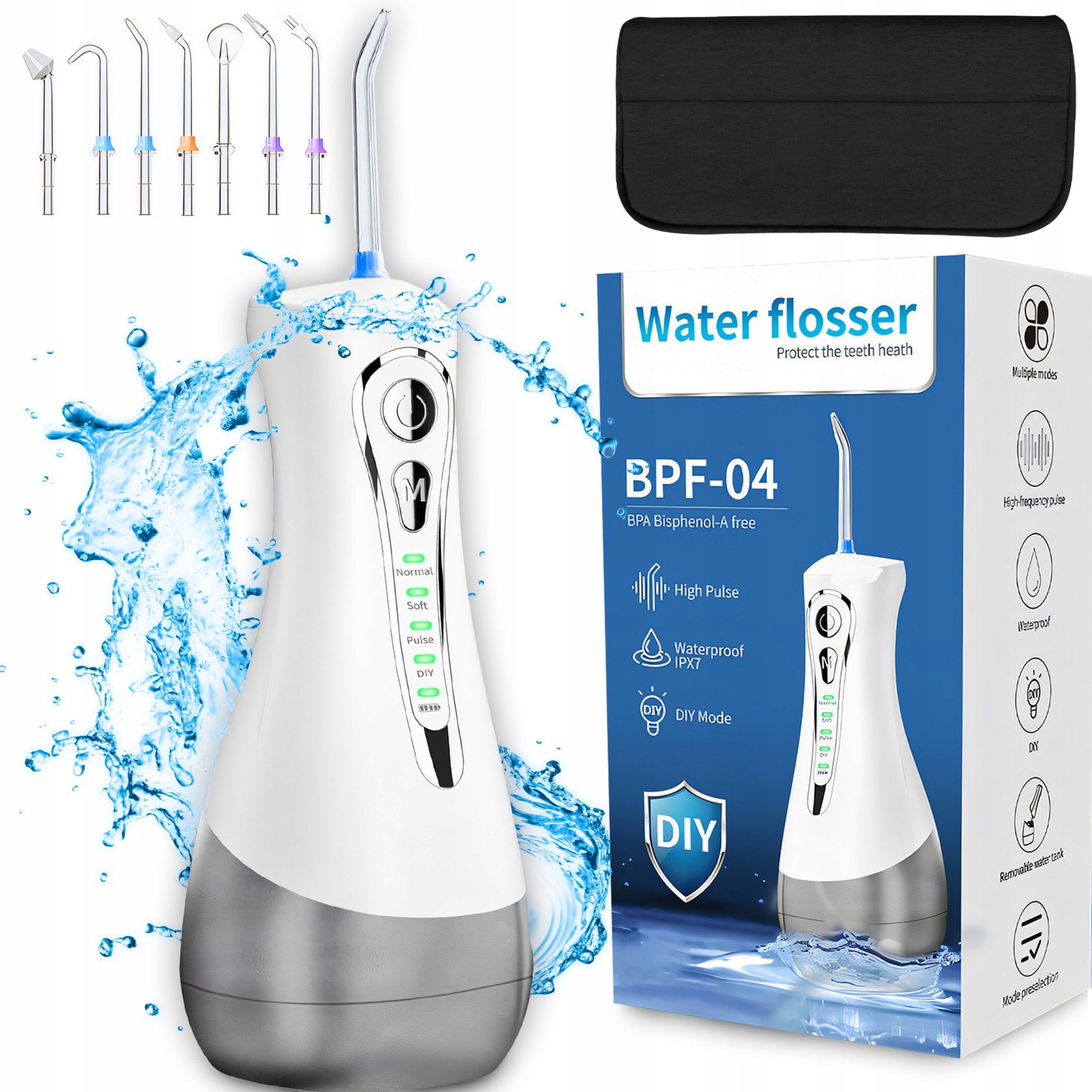 WIRELESS DENTAL IRRIGATOR 4 MODES 7 TIPS 300ML CASE Color white