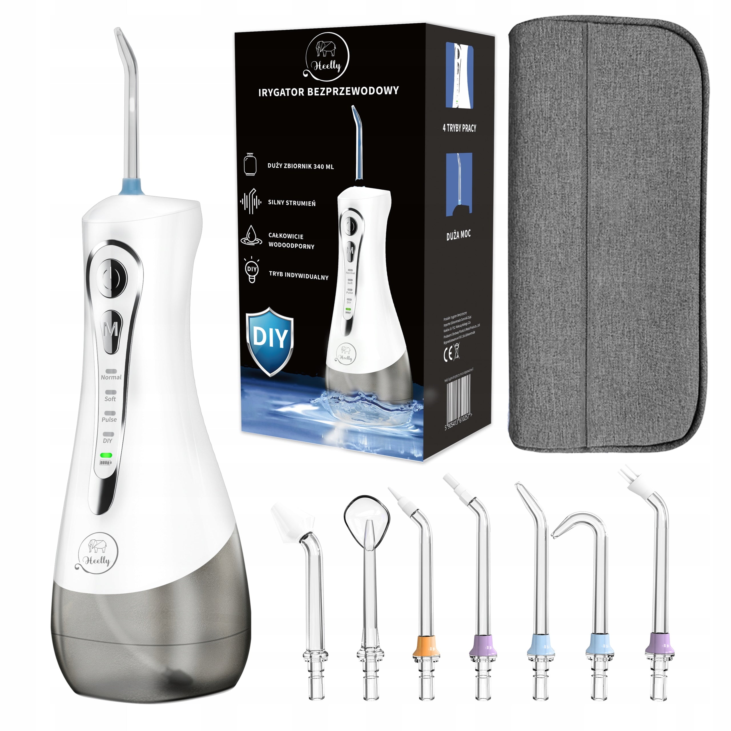 WIRELESS DENTAL IRRIGATOR 7 NOZZLES 340ML STRONG CASE HEELLY Color white