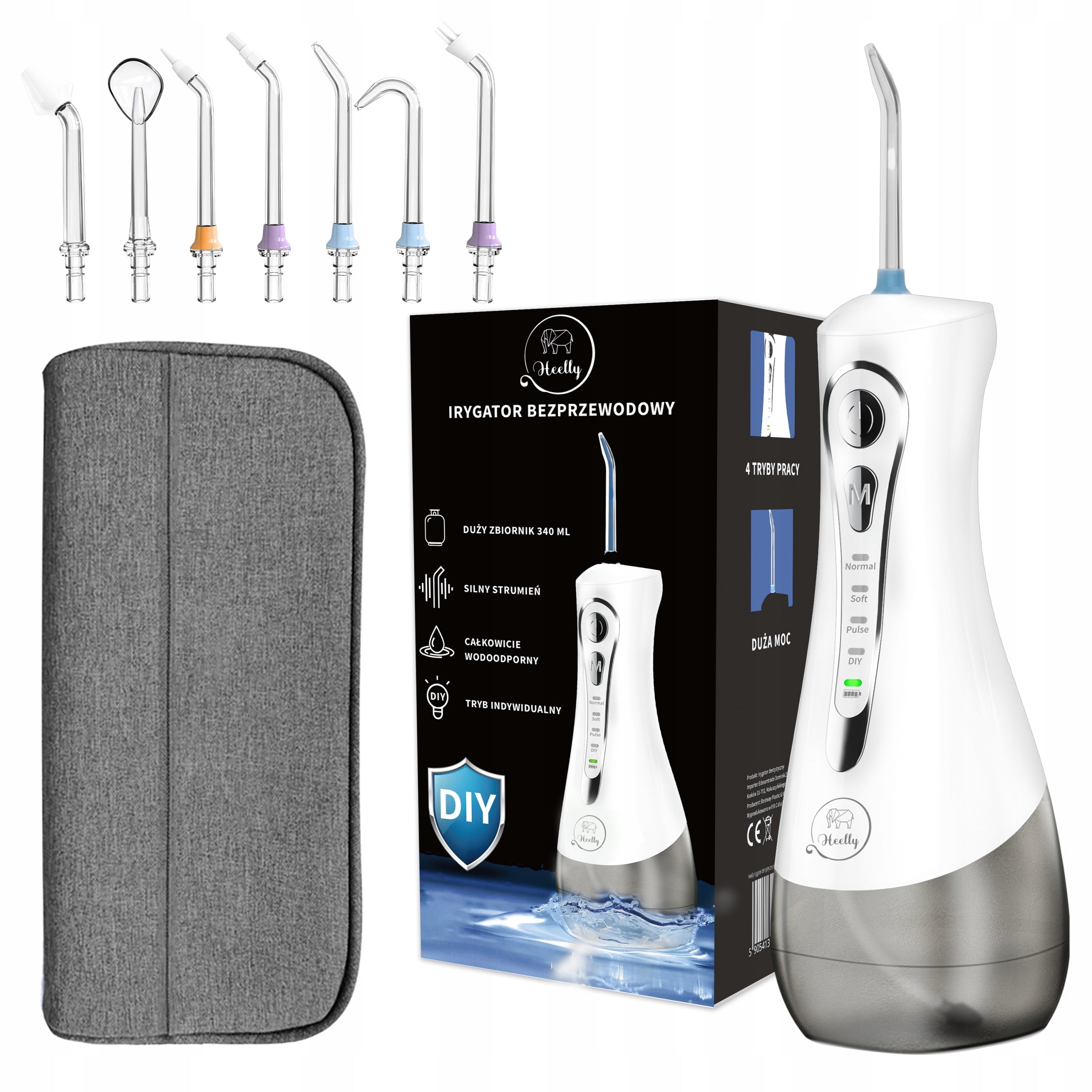 WIRELESS DENTAL IRRIGATOR 7 NOZZLES 340ML STRONG CASE HEELLY Power supply rechargeable battery