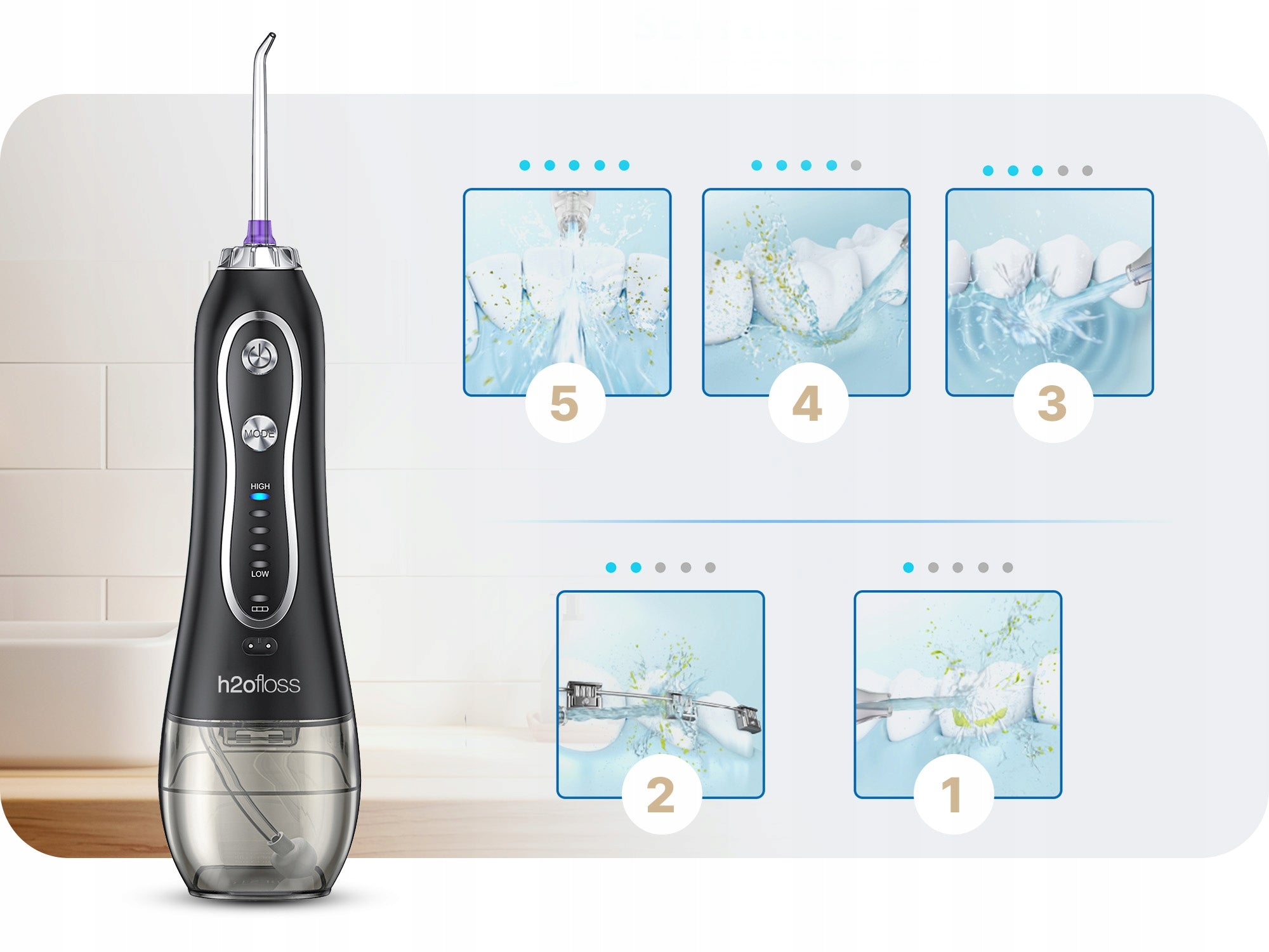 WIRELESS DENTAL IRRIGATOR PORTABLE 5 INTERCHANGEABLE NOZZLES Kind wireless