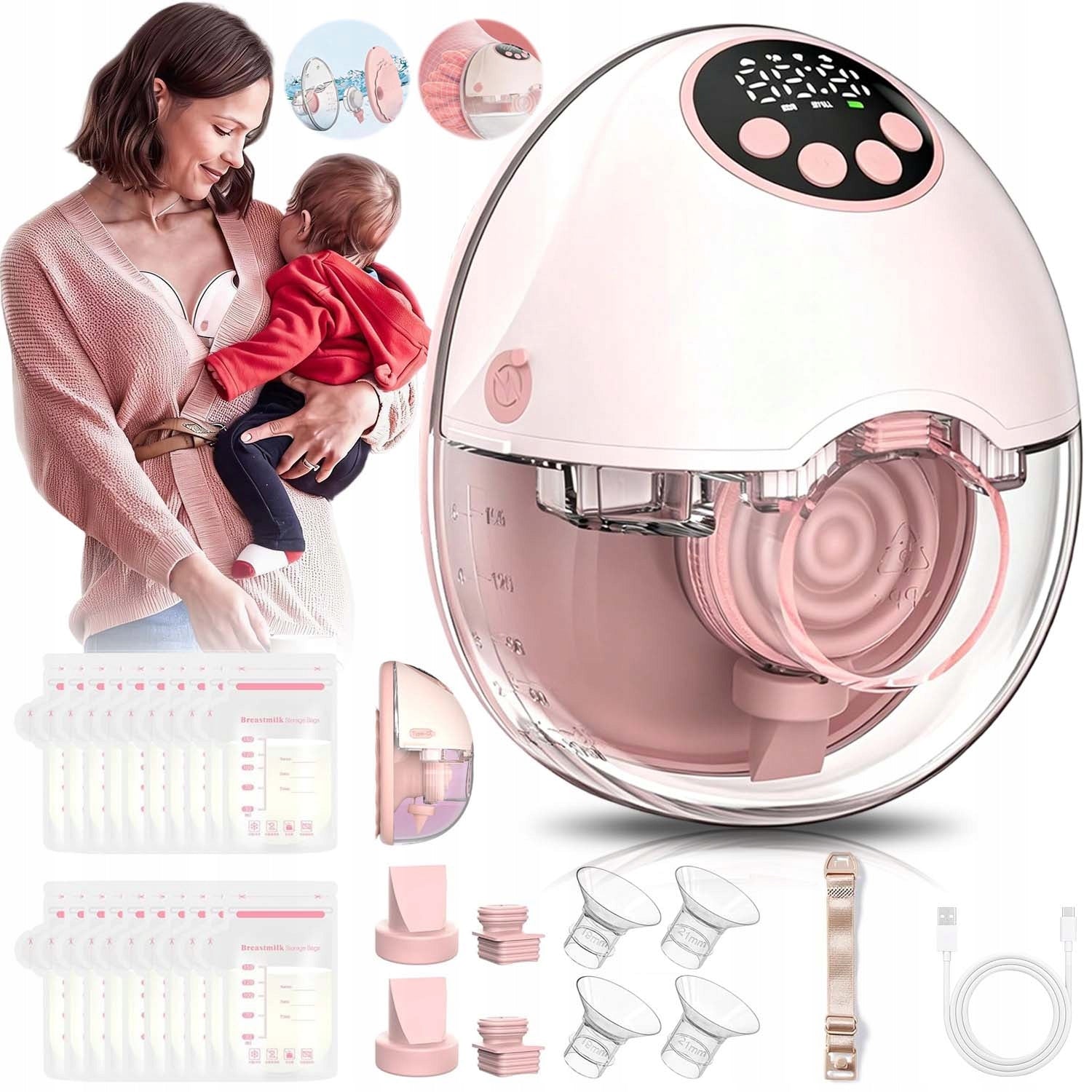 WIRELESS ELECTRONIC TWO-PHASE BREAST PUMP WITH 12 SPEED SACHET