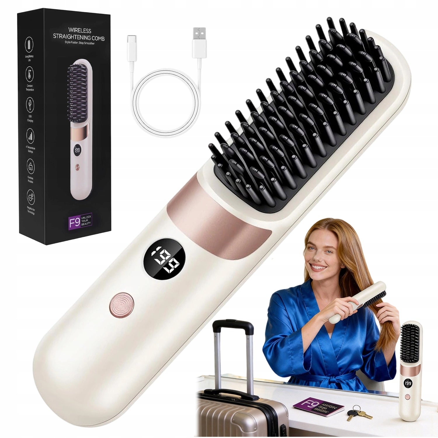 WIRELESS HAIR STRAIGHTENER 4 TEMPERATURE CERAMIC 3600MAH