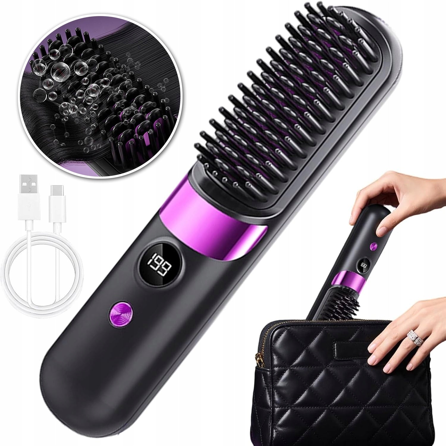 WIRELESS HAIR STRAIGHTENING BRUSH IONIZATION PORTABLE FOR STRAIGHTENING