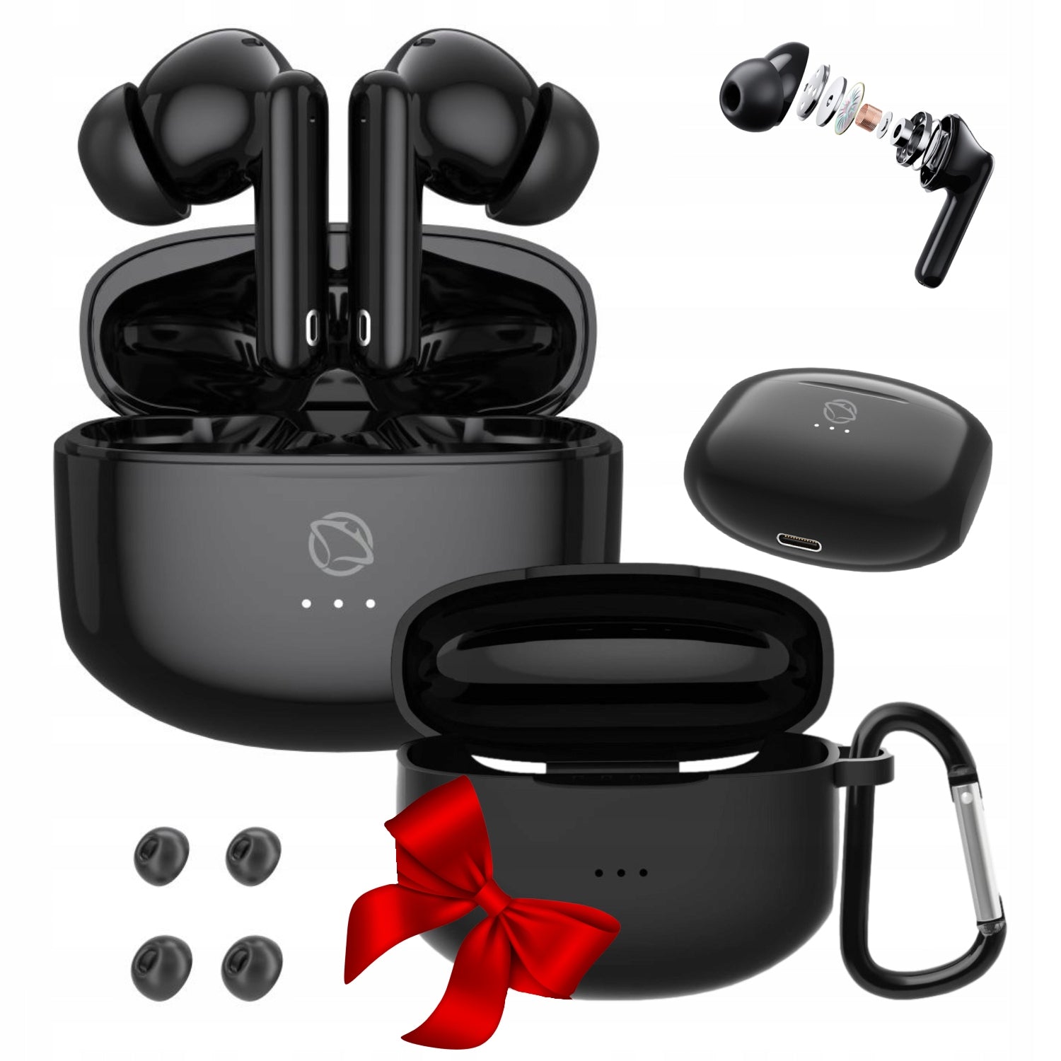 WIRELESS In-Ear Headphones Manta RHYTHM Black Microphone CASE