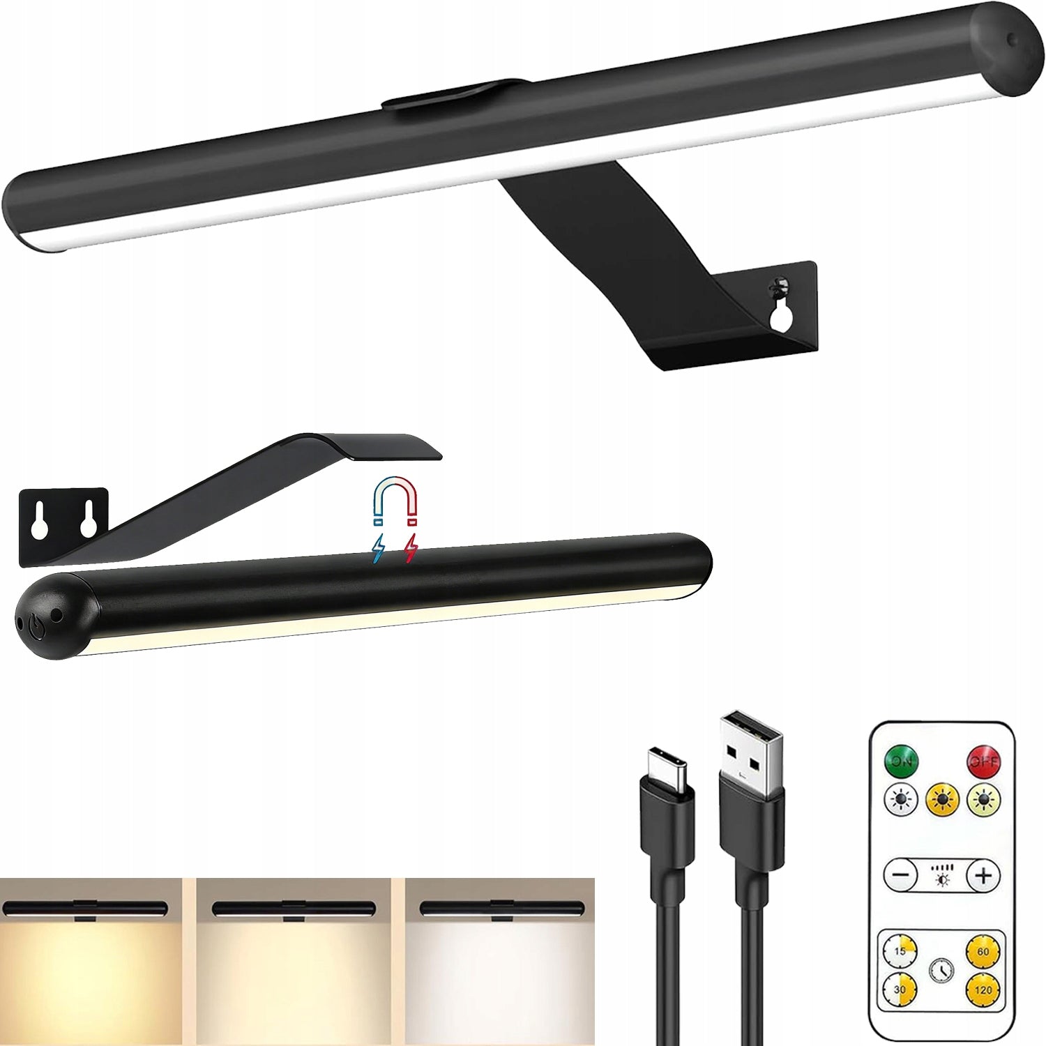 WIRELESS MAGNETIC WALL LAMP LED LIGHT OVER MIRROR PICTURE 30cm REMOTE CONTROL