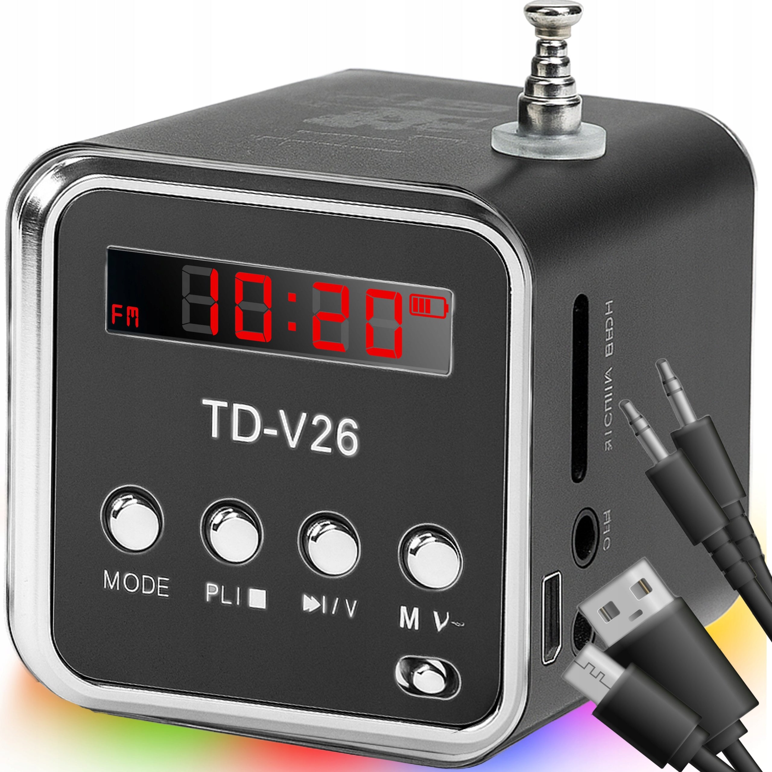 WIRELESS SPEAKER PORTABLE MINI RADIO FM LED BLUETOOTH AUX SCREEN LCD