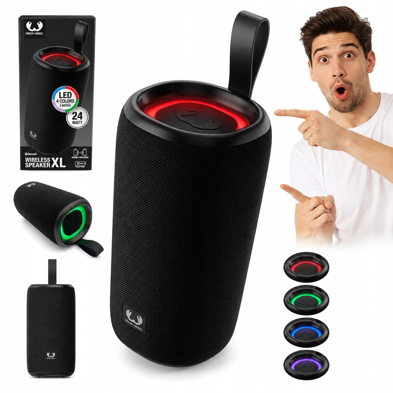 WIRELESS SPEAKER XL PORTABLE BLUETOOTH 5.4 FOR PHONE BLACK 24W LED