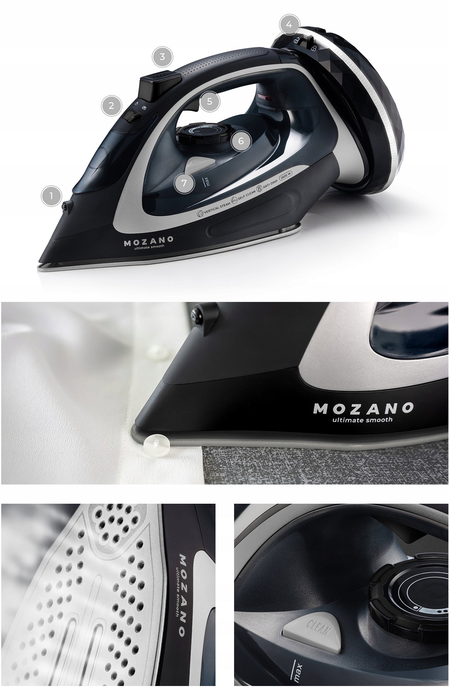 WIRELESS STEAM IRON HIGH POWER 2600W CERAMIC COATING MOZANO Brand Mozano
