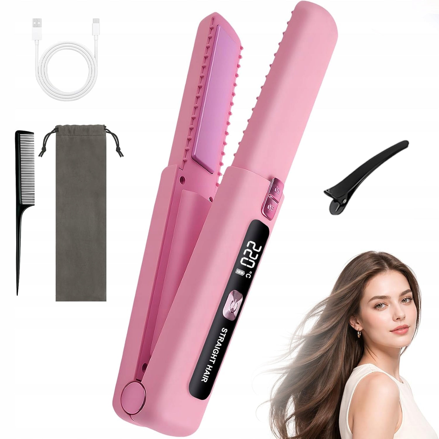 WIRELESS STRAIGHTENER AND CURLING IRON 2IN1 RECHARGEABLE TRAVEL STRAIGHTENER