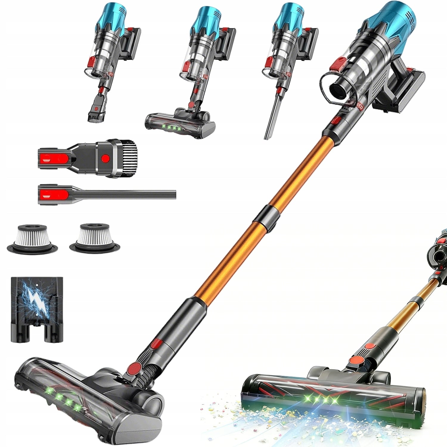 WIRELESS VERTICAL HANDHELD LED VACUUM CLEANER 550W 55KPA FOR HOME with Filter
