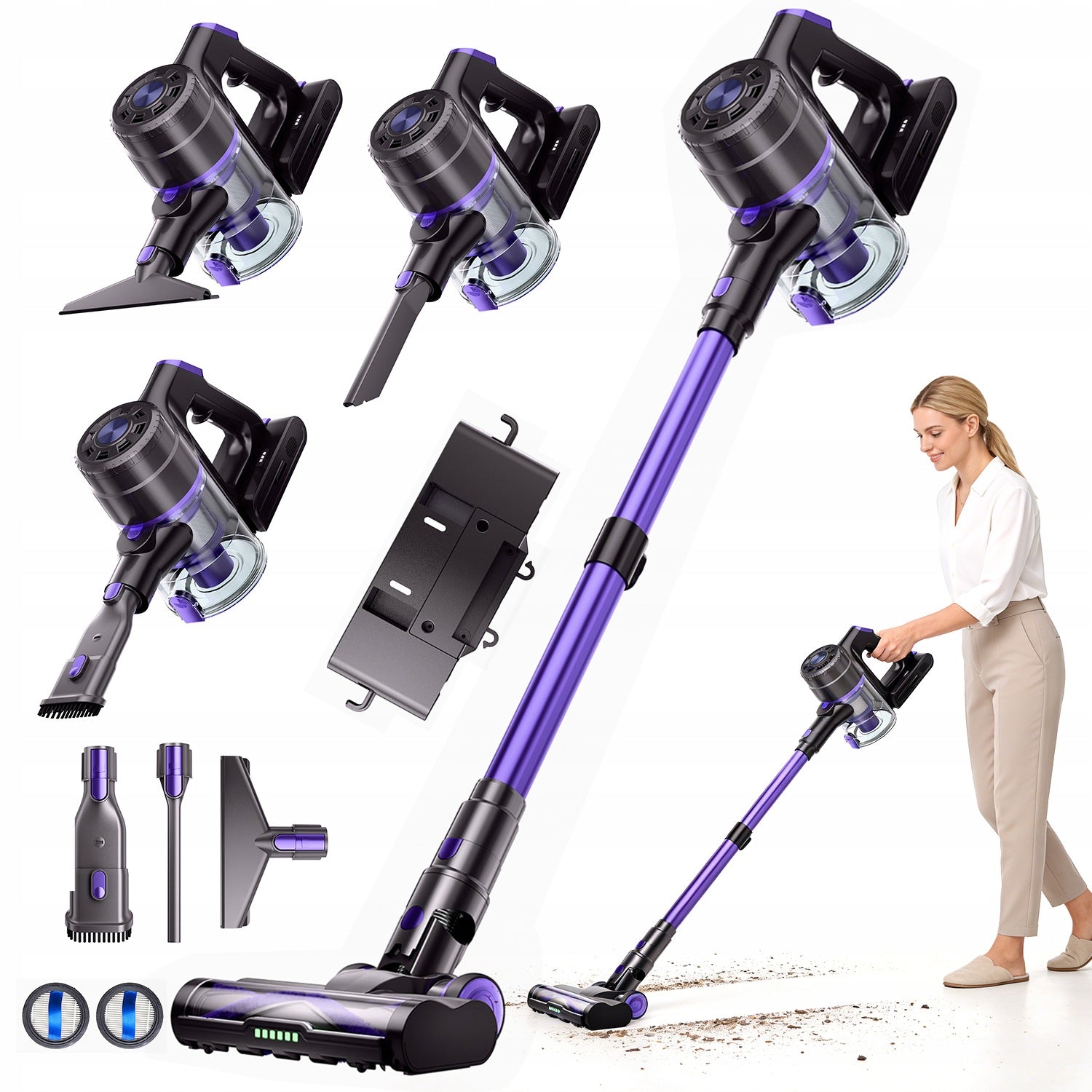 WIRELESS VERTICAL HANDHELD VACUUM CLEANER 550W 48kPa LED HEPA