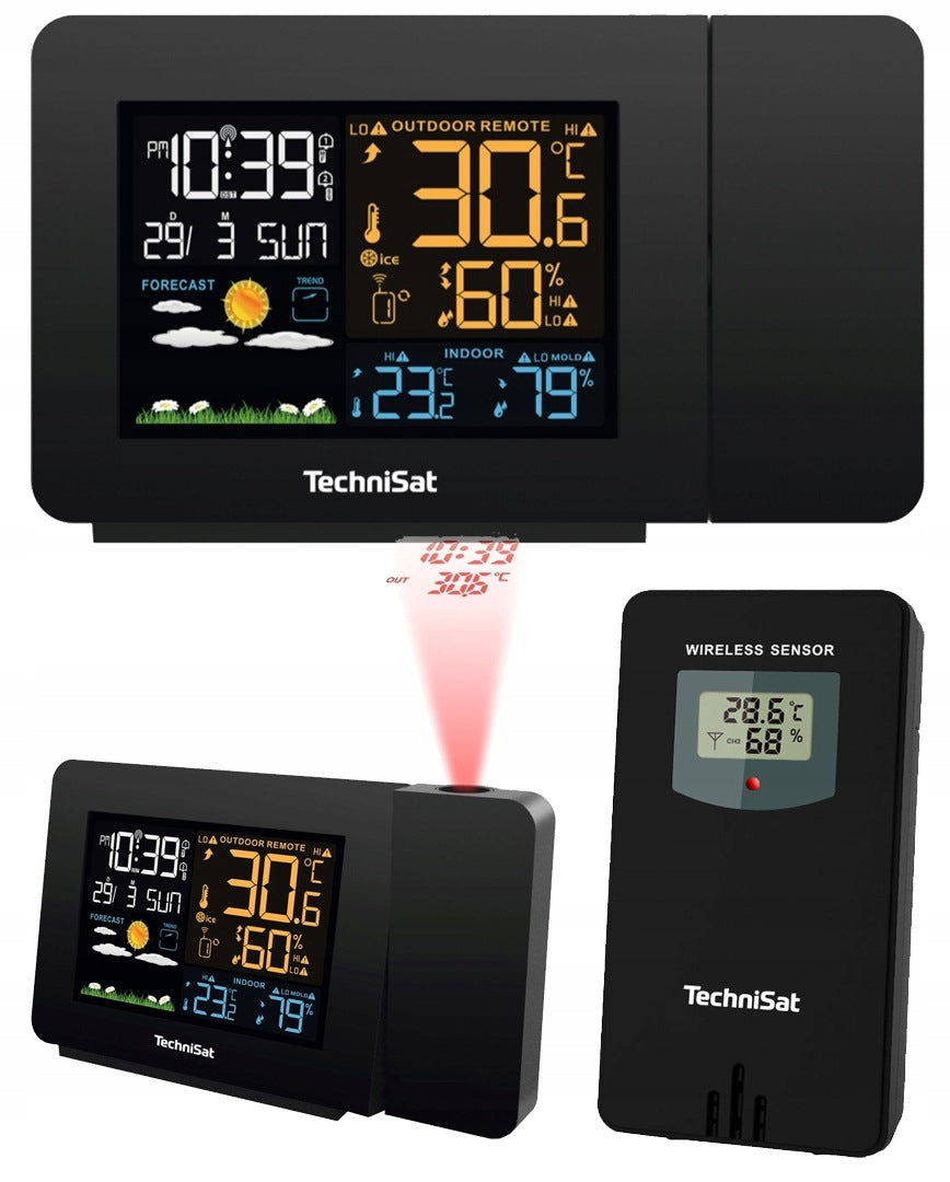WIRELESS WEATHER STATION THERMOMETER BAROMETER HYGROMETER TIME AND MOON PHASE