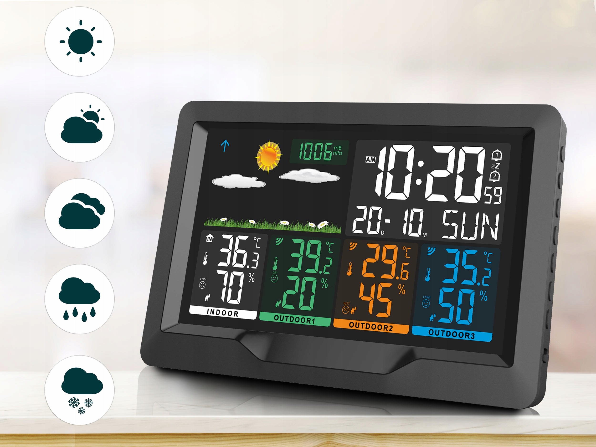 WIRELESS WEATHER STATION THERMOMETER HYGROMETER 3 SENSORS Brand Berdsen