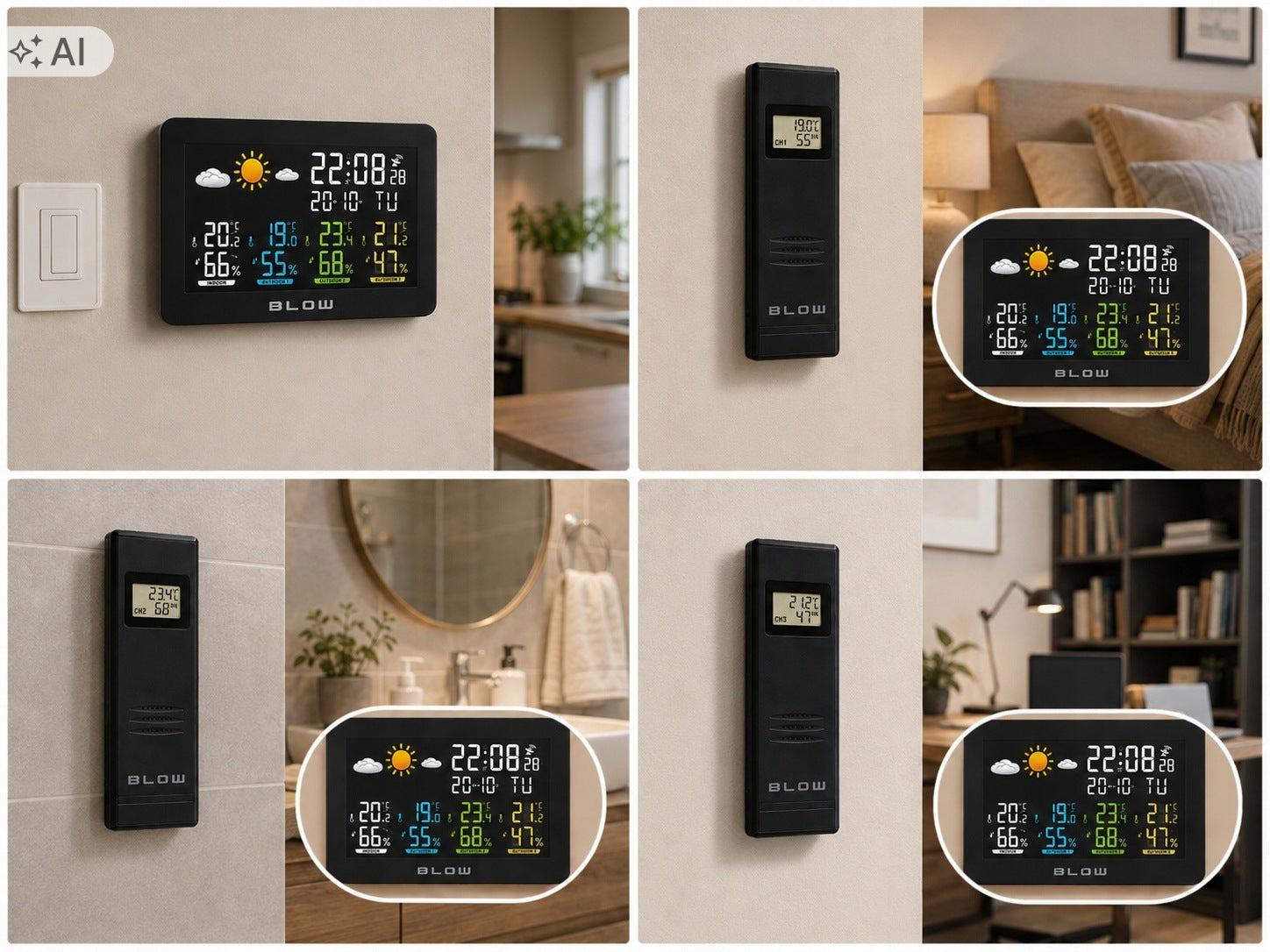 WIRELESS WEATHER STATION THERMOMETER HYGROMETER BAROMETER CLOCK 3 SENSORS Manufacturer code 50-391#