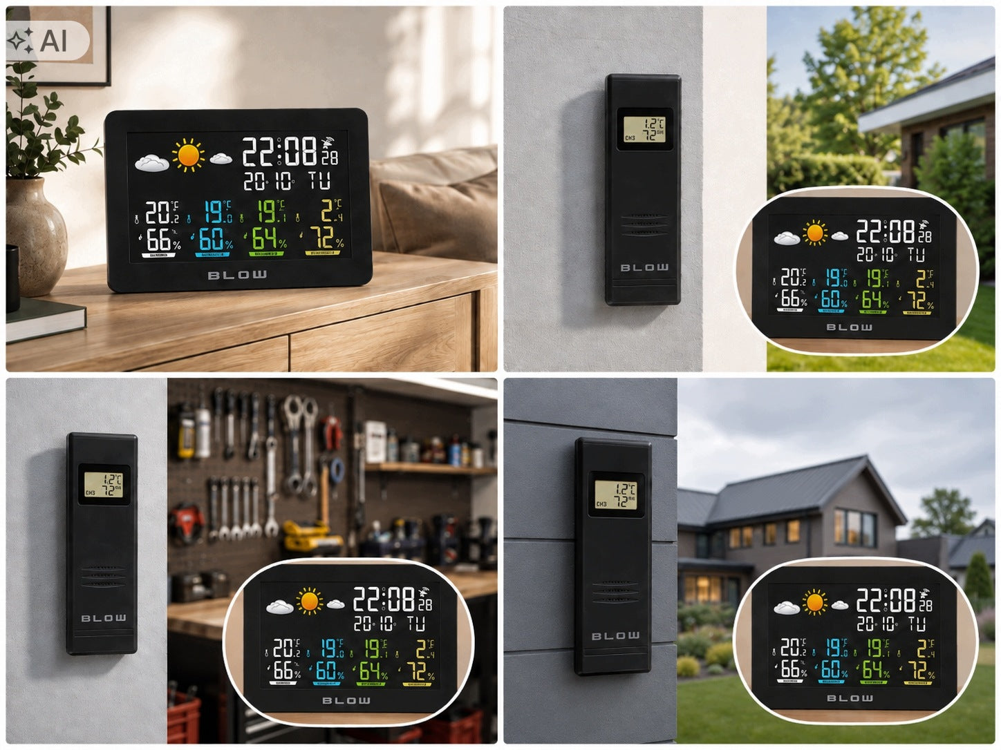WIRELESS WEATHER STATION THERMOMETER HYGROMETER BAROMETER CLOCK 3 SENSORS Packaging status original