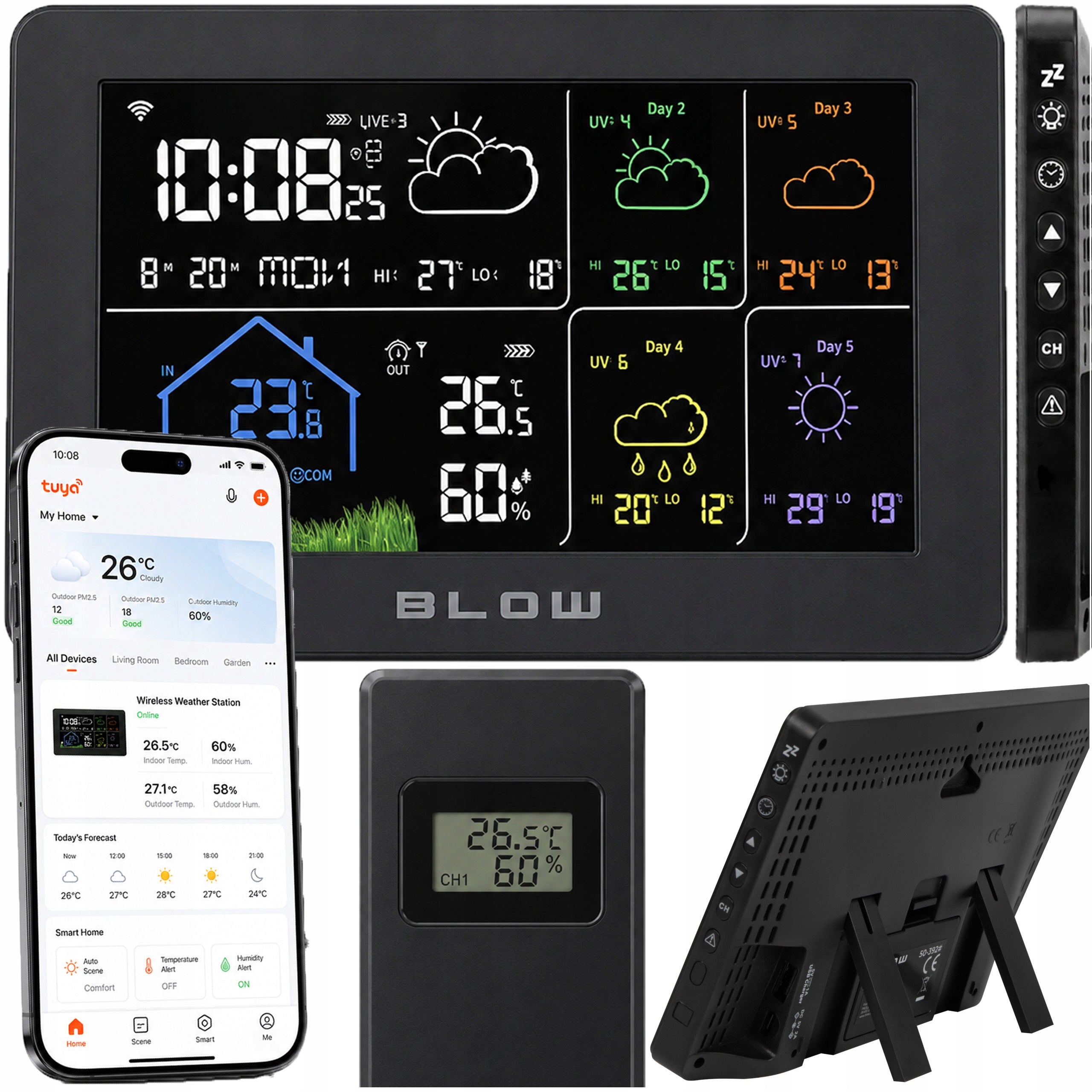 WIRELESS WEATHER STATION WIFI TUYA SENSOR HYGROMETER THERMOMETER CLOCK
