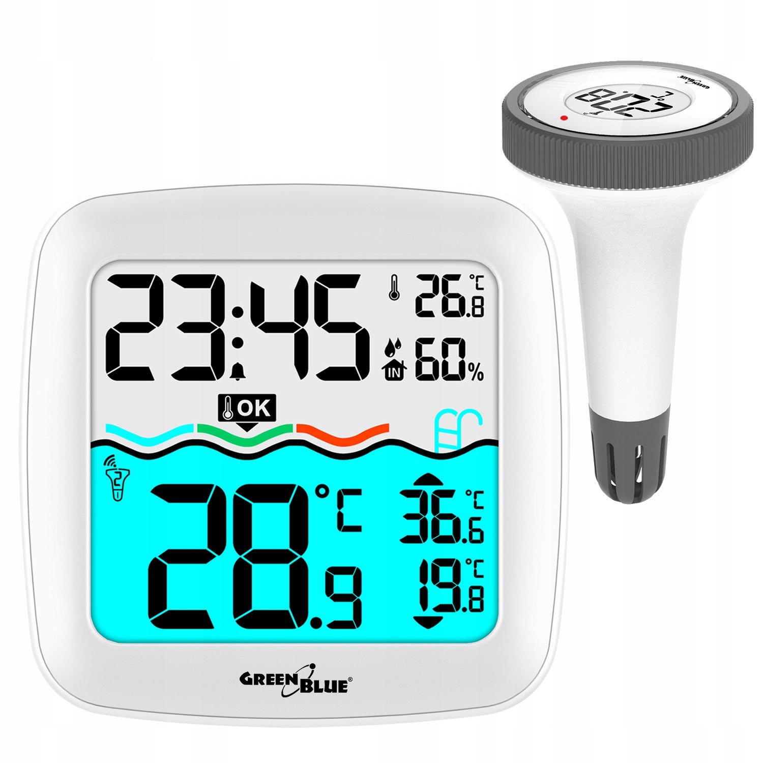 WIRELESS WEATHER STATION WITH POOL THERMOMETER FLOATING RANGE 60m Packaging status original