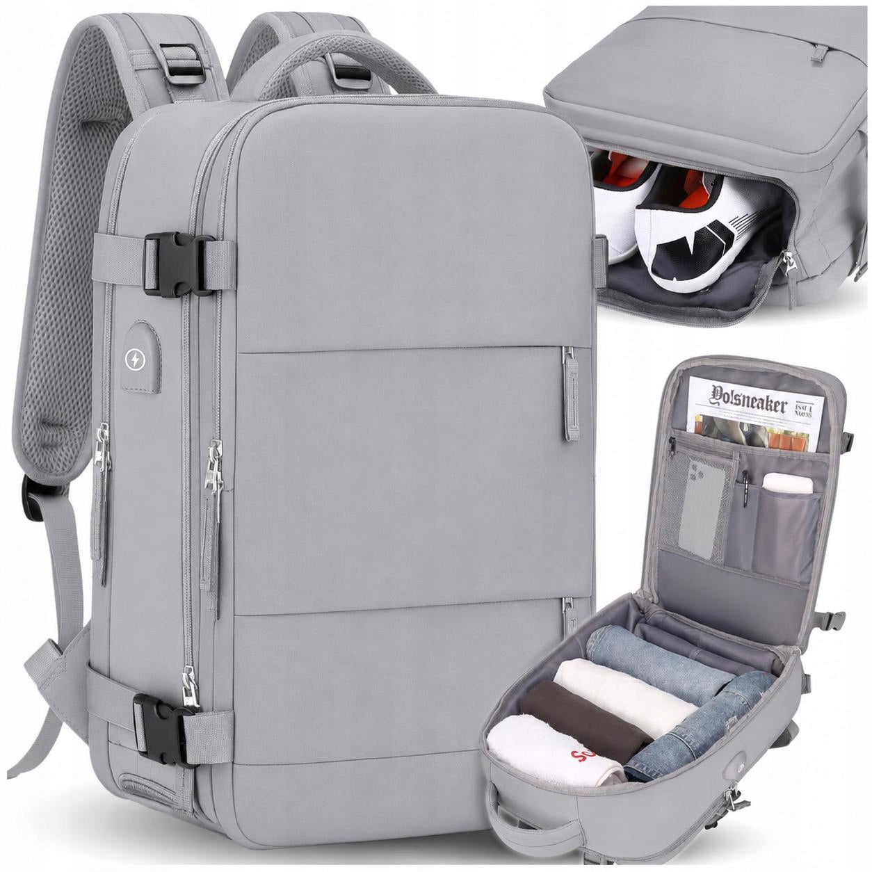 WIZZAIR TRAVEL AIRPLANE BACKPACK 40x30x20 USB CABIN CARRY-ON LUGGAGE