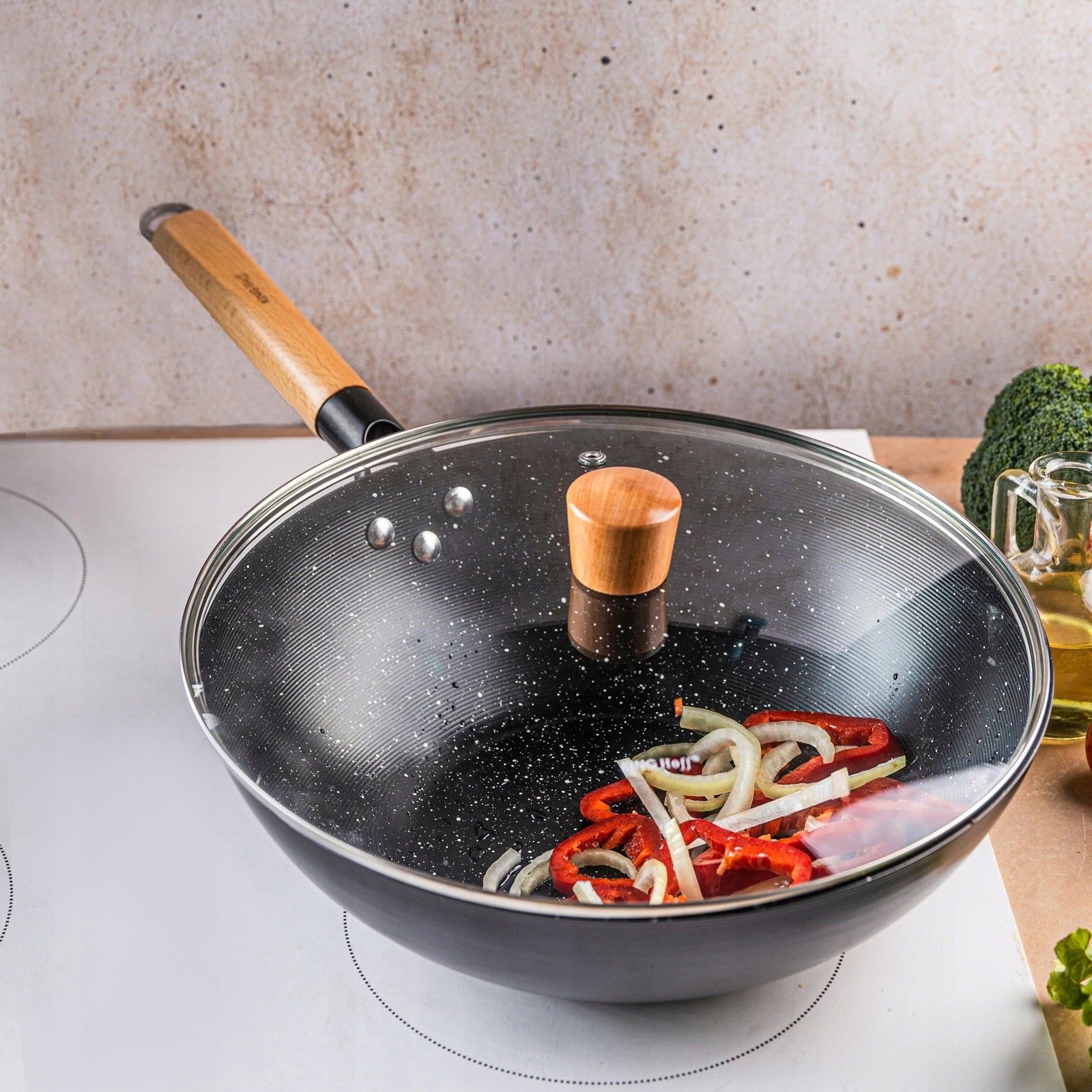 WOK 30 cm with lid KINGHoff KH1984 carbon steel non-stick induction Packaging status original