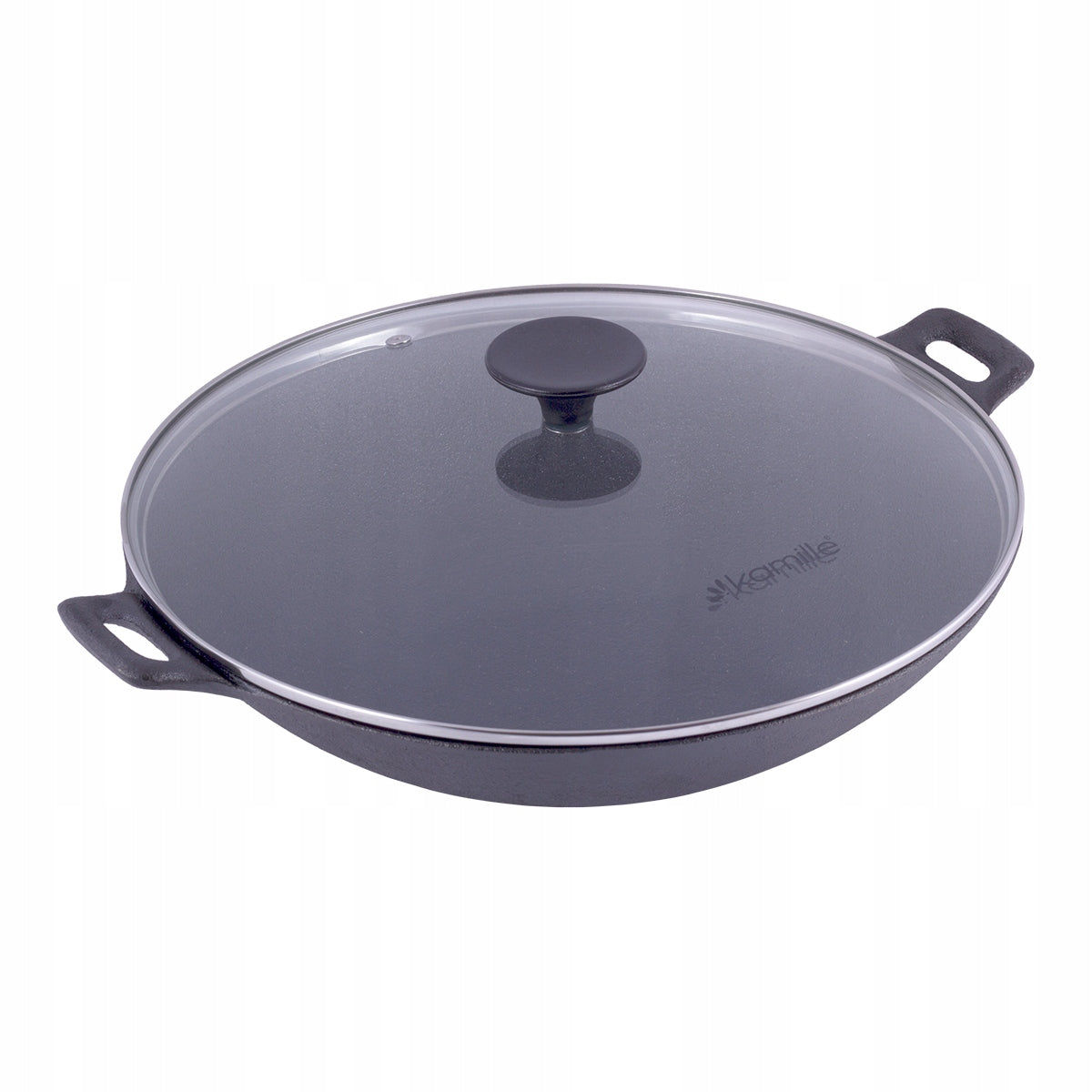 WOK CAST IRON DEEP FRYING PAN COVER KAMILLE