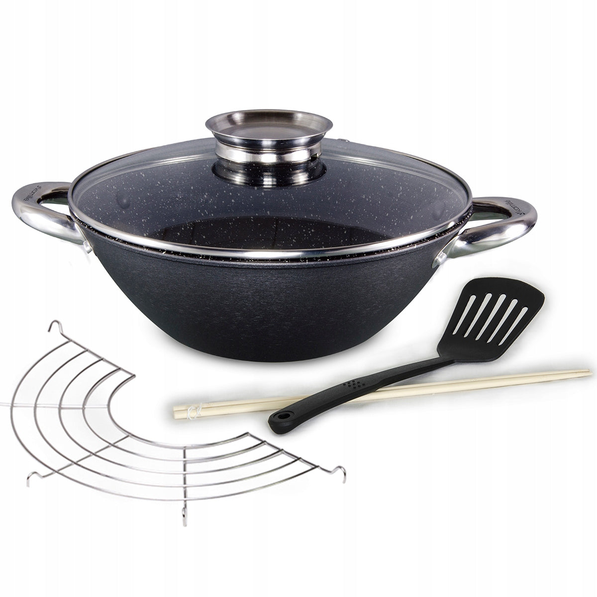 WOK CAST IRON PAN 28cm Cover INDUCTION KAMILLE Brand Kamille