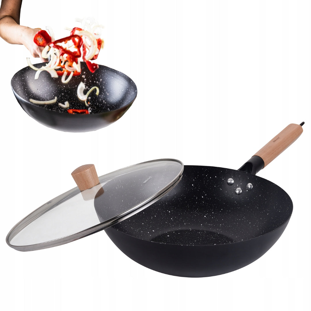 WOK KINGHOFF KH-1984 30CM CARBON STEEL MARBLE COATING INDUCTION