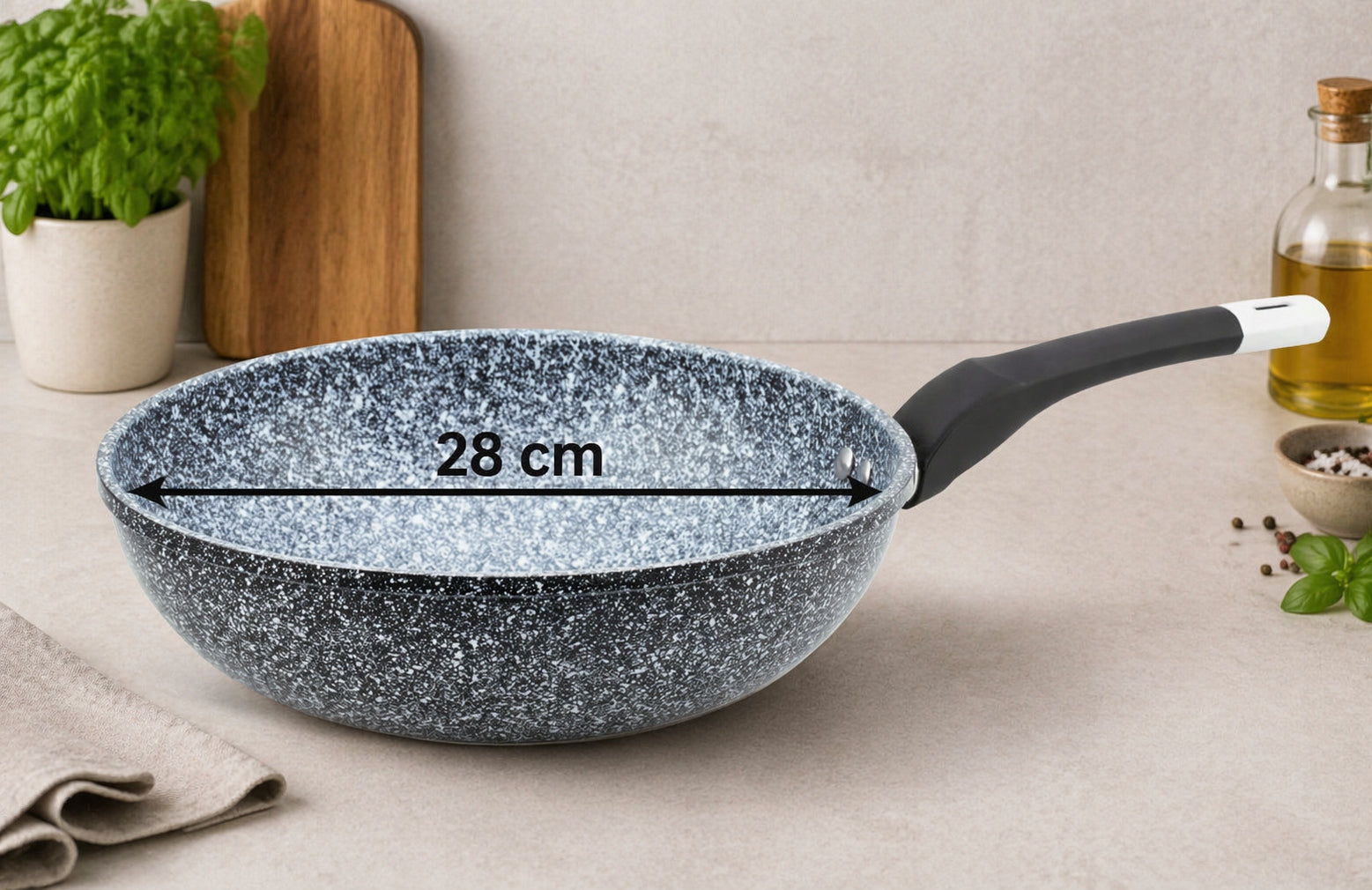 WOK PAN 28cm DEEP MARBLED PAN FOR INDUCTION GAS NON-STICK Manufacturer code PATELNIA WOK 28cm GŁĘBOKA PATELNIA EB9161