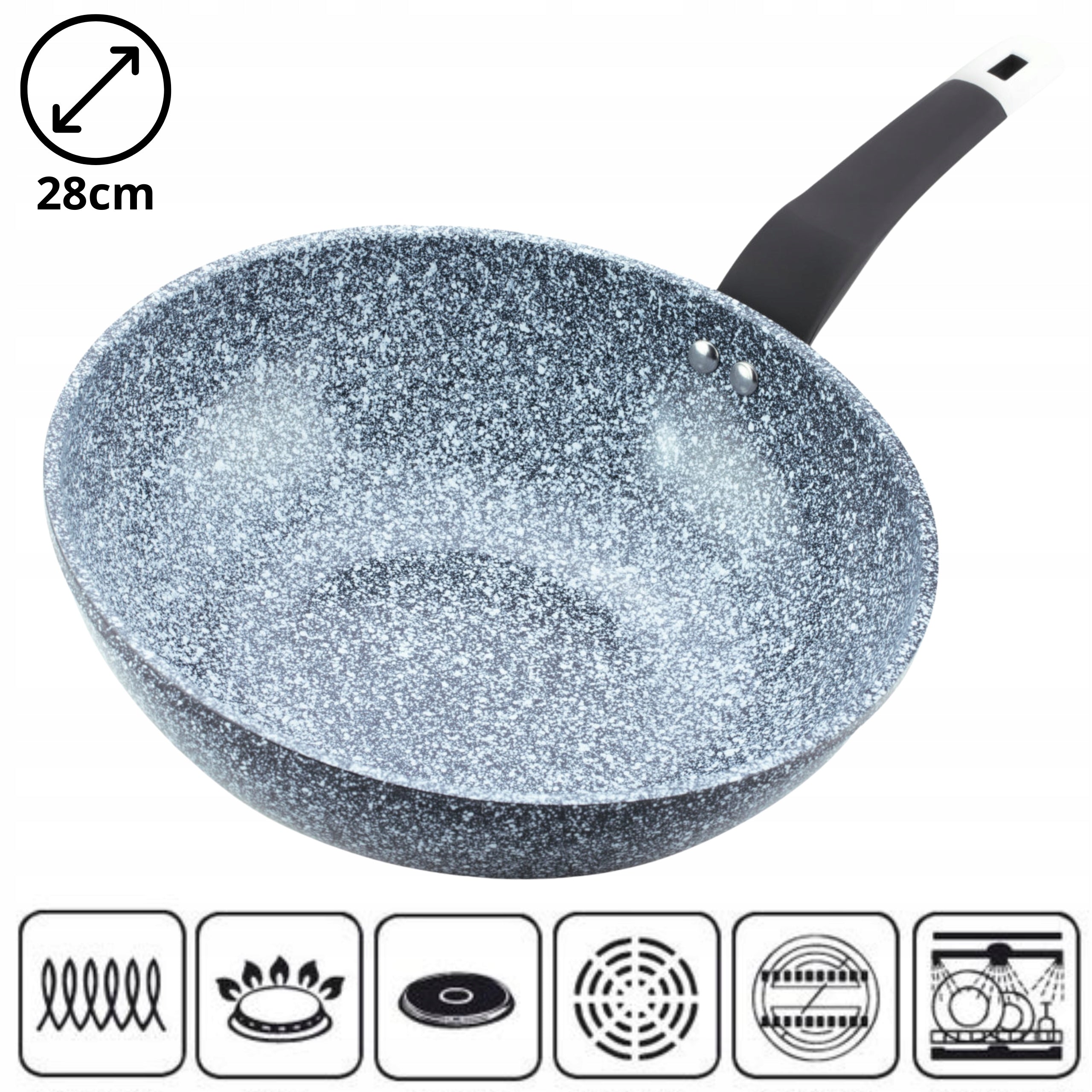 WOK PAN 28cm DEEP MARBLED PAN FOR INDUCTION GAS NON-STICK Packaging status original