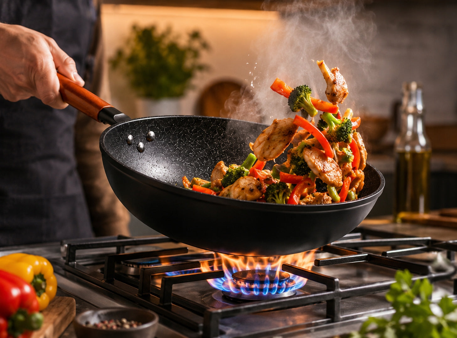 WOK PAN 33 CM WITH LID DEEP INDUCTION NON STICK FOR ASIAN DISHES Packaging status original