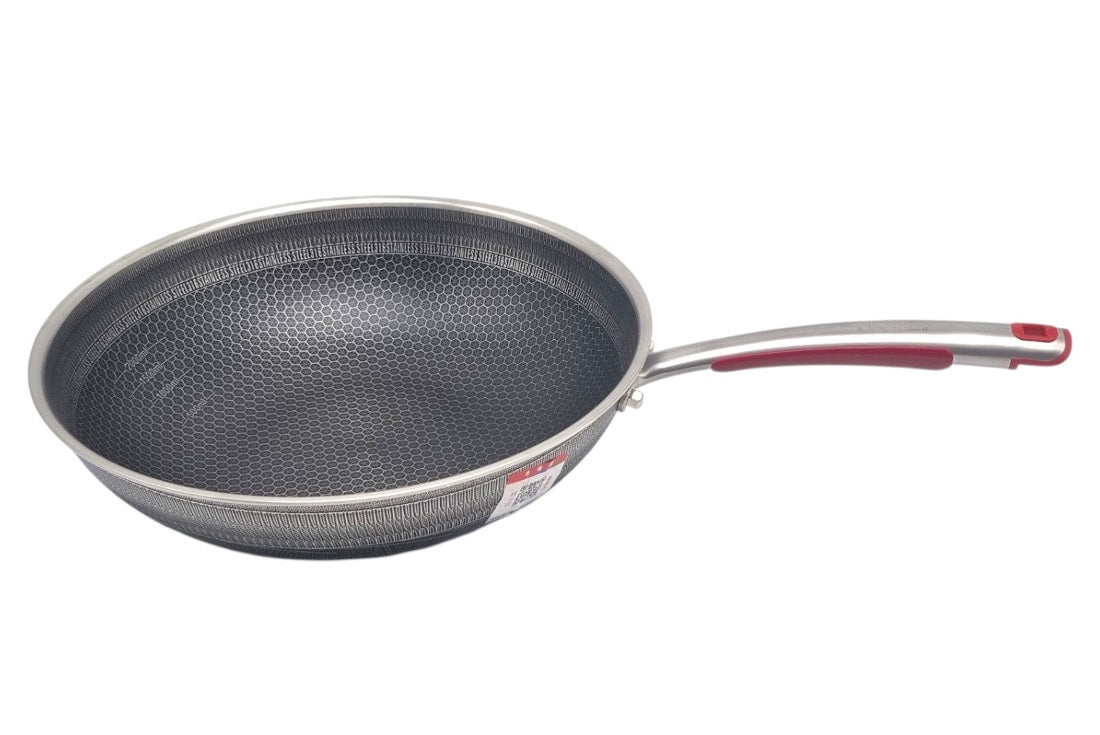 WOK PAN WITH LID HONEYCOMB STAINLESS STEEL INDUCTION 32cm DEEP Manufacturer code 316 Stainless Steel Non-Stick Honeycomb