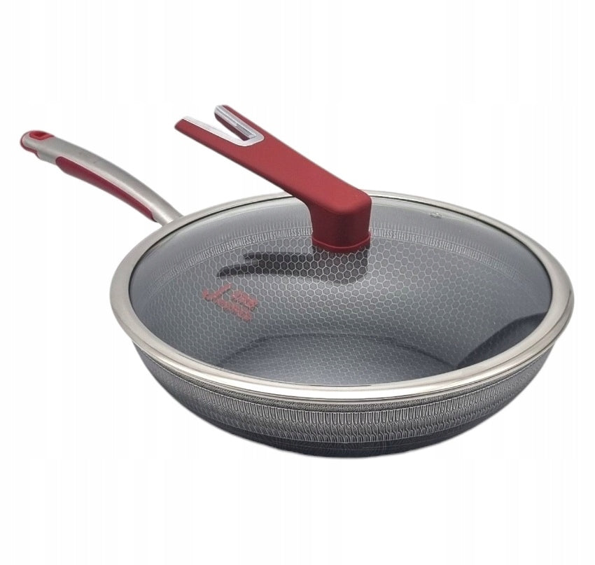 WOK PAN WITH LID HONEYCOMB STAINLESS STEEL INDUCTION 32cm DEEP