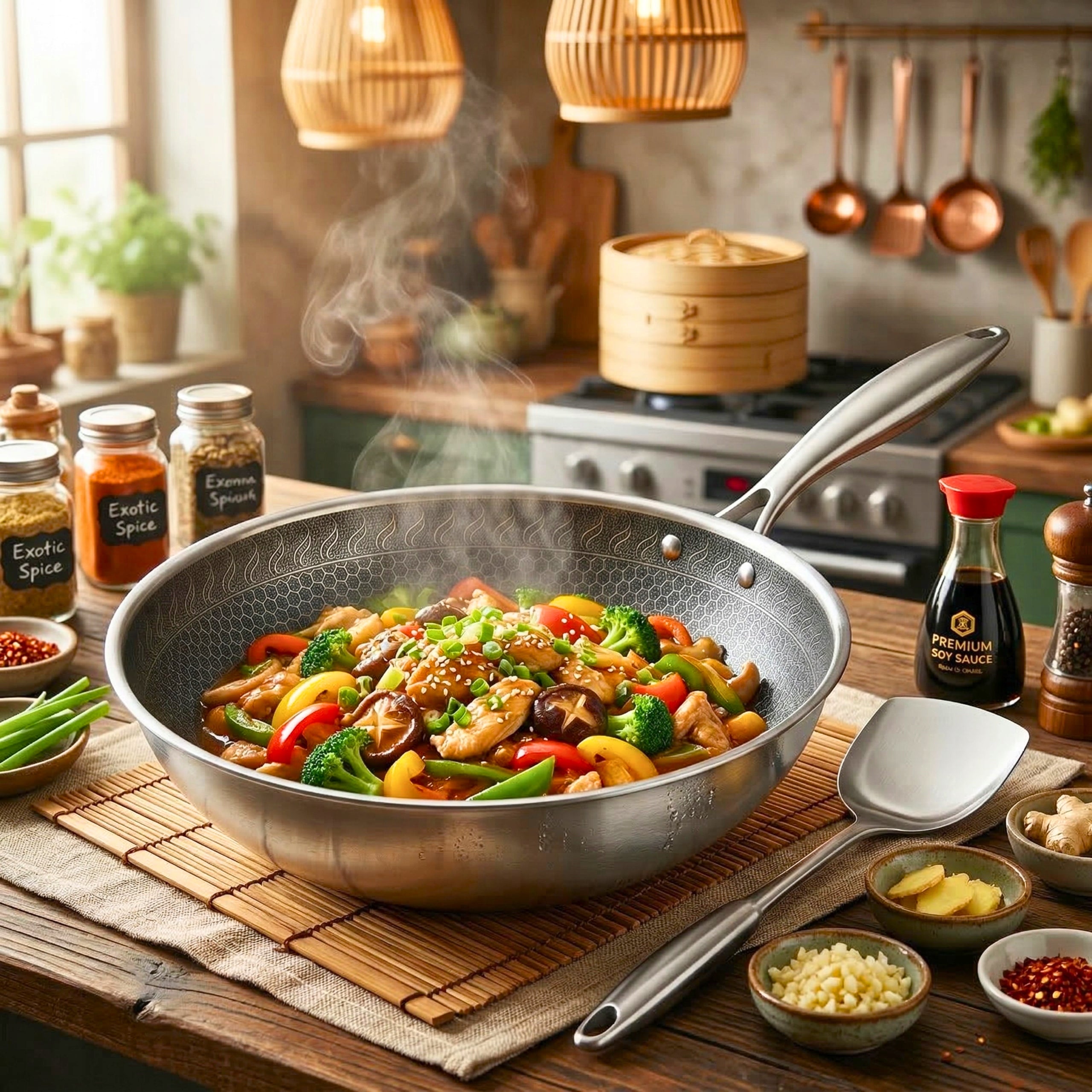 WOK PAN WOK 30CM INDUCTION GAS STEEL PAN DEEP HONEYCOMB Packaging status original