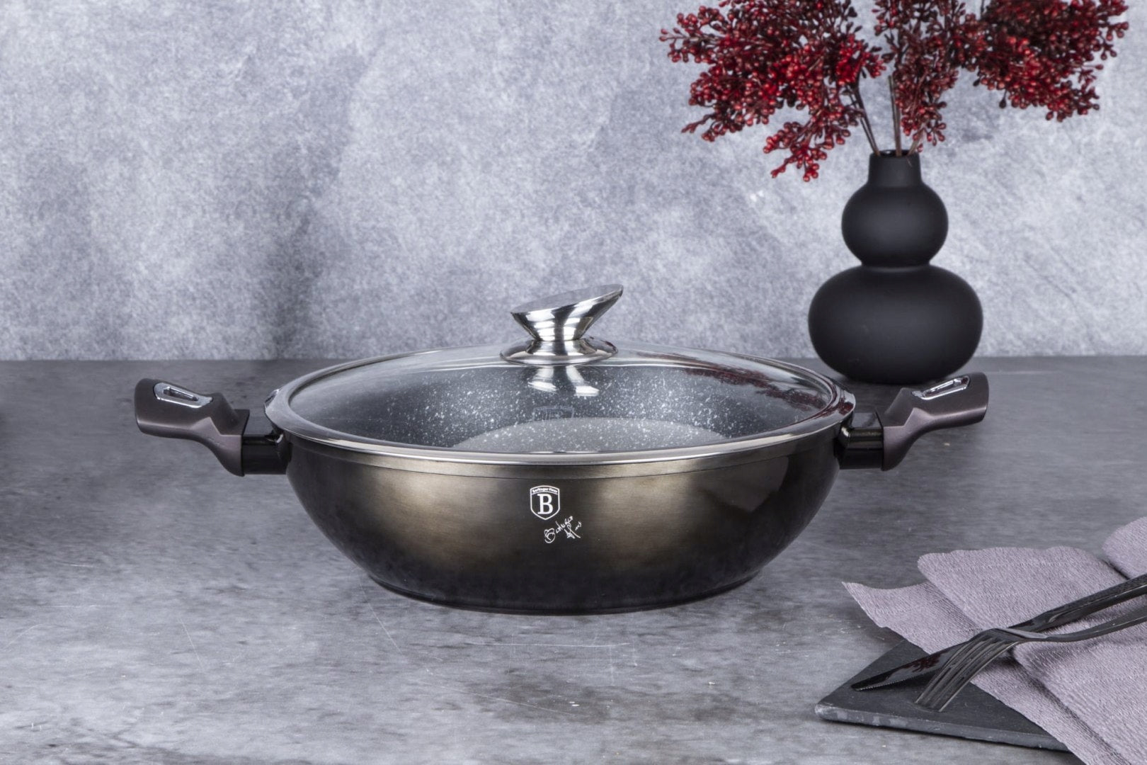 WOK WITH GRANITE COATING 30CM 4L BERLINGER HAUS SHINY BLACK BH-7115 Brand Berlinger Haus