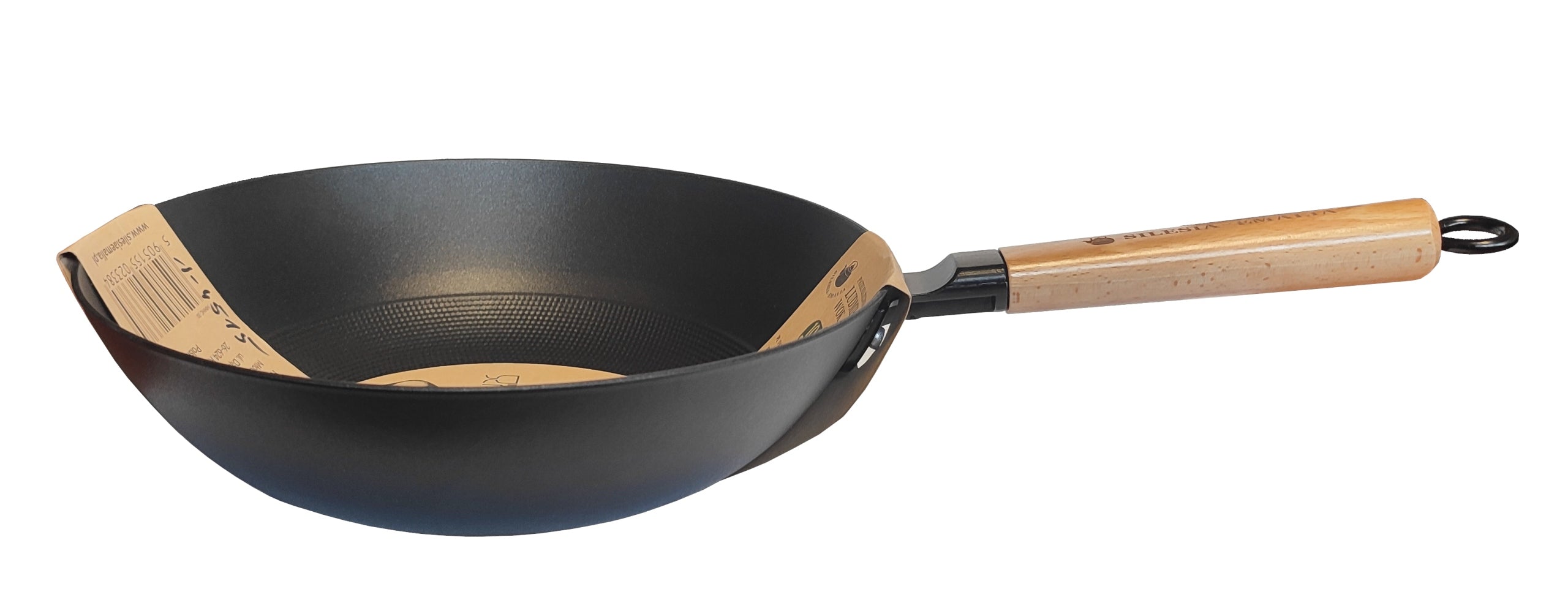 WOK cast iron pan for induction gas 30 cm with wooden handle 14515 Brand Emalia Rybnik