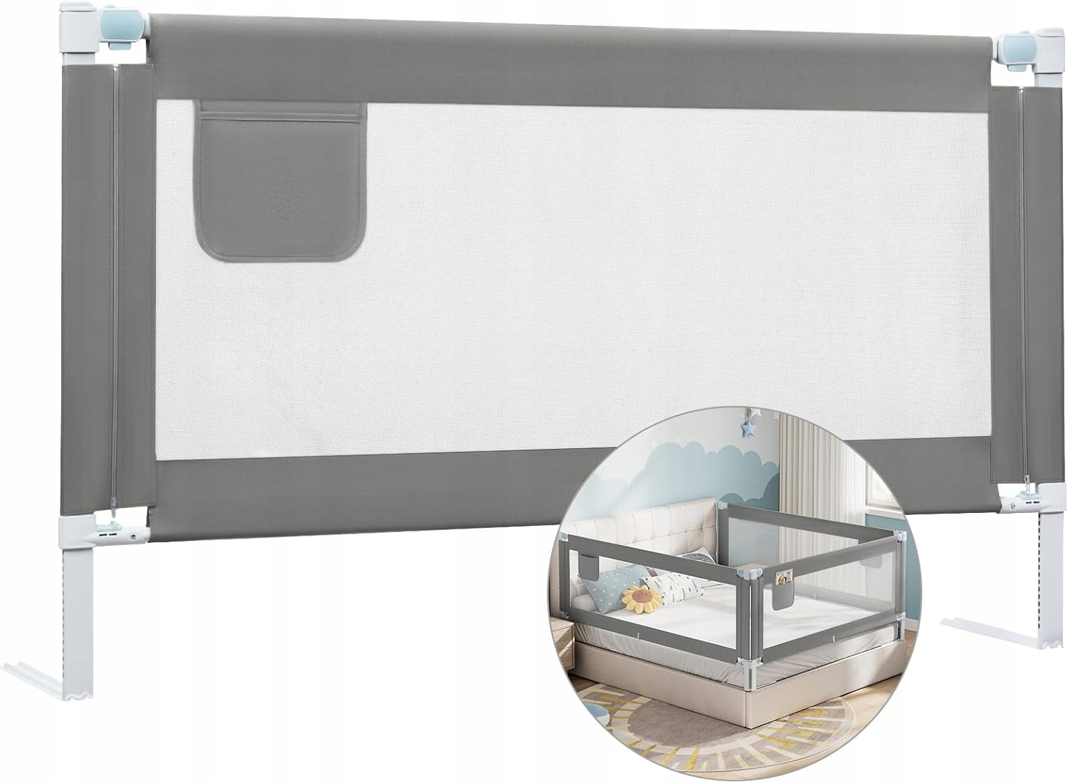 WOLTU PROTECTIVE BARRIER FOR BED BARRIER FOR CHILDREN 150 HEIGHT ADJUSTMENT