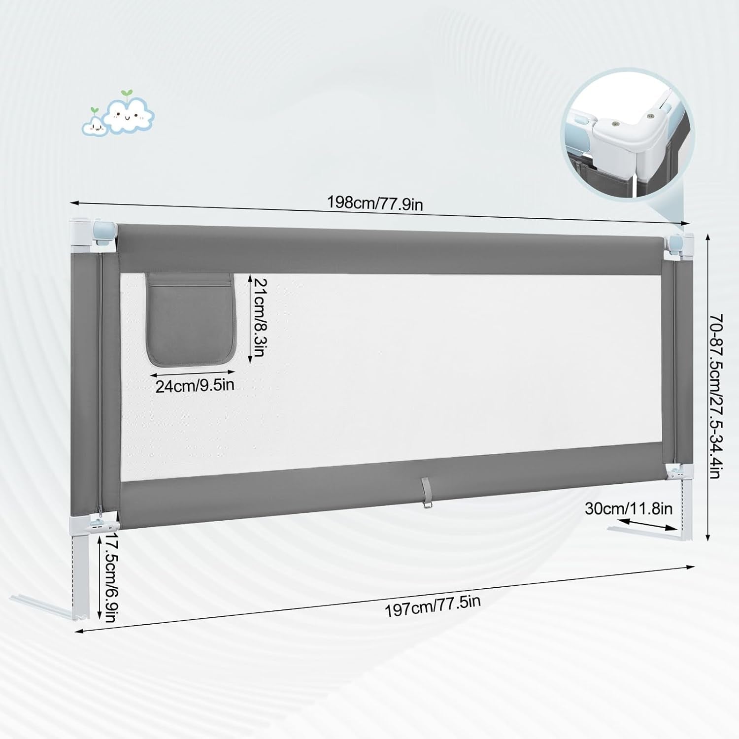 WOLTU PROTECTIVE BARRIER FOR BED CHILD PROTECTION 200 X 69/87 CM Manufacturer code KG003DGR03