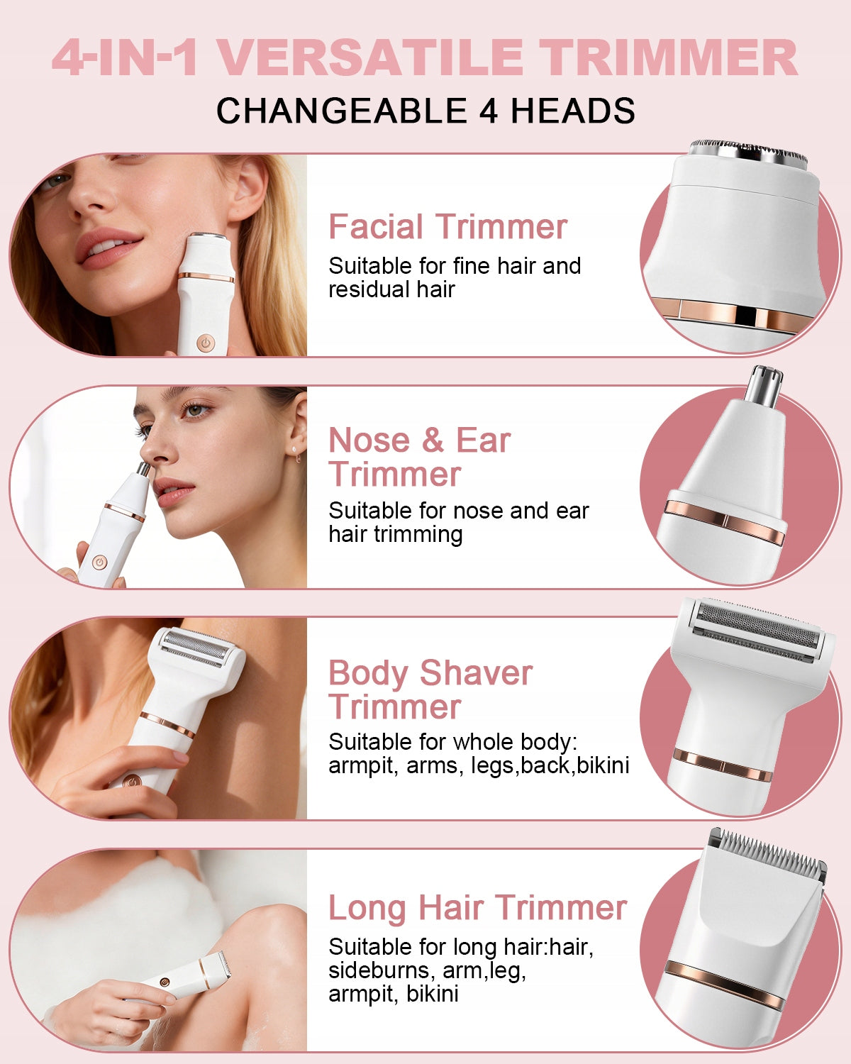 WOMEN'S BODY SHAVER BIKINI LEG ARMPIT CORDLESS WATERPROOF 4IN1 Brand no brand