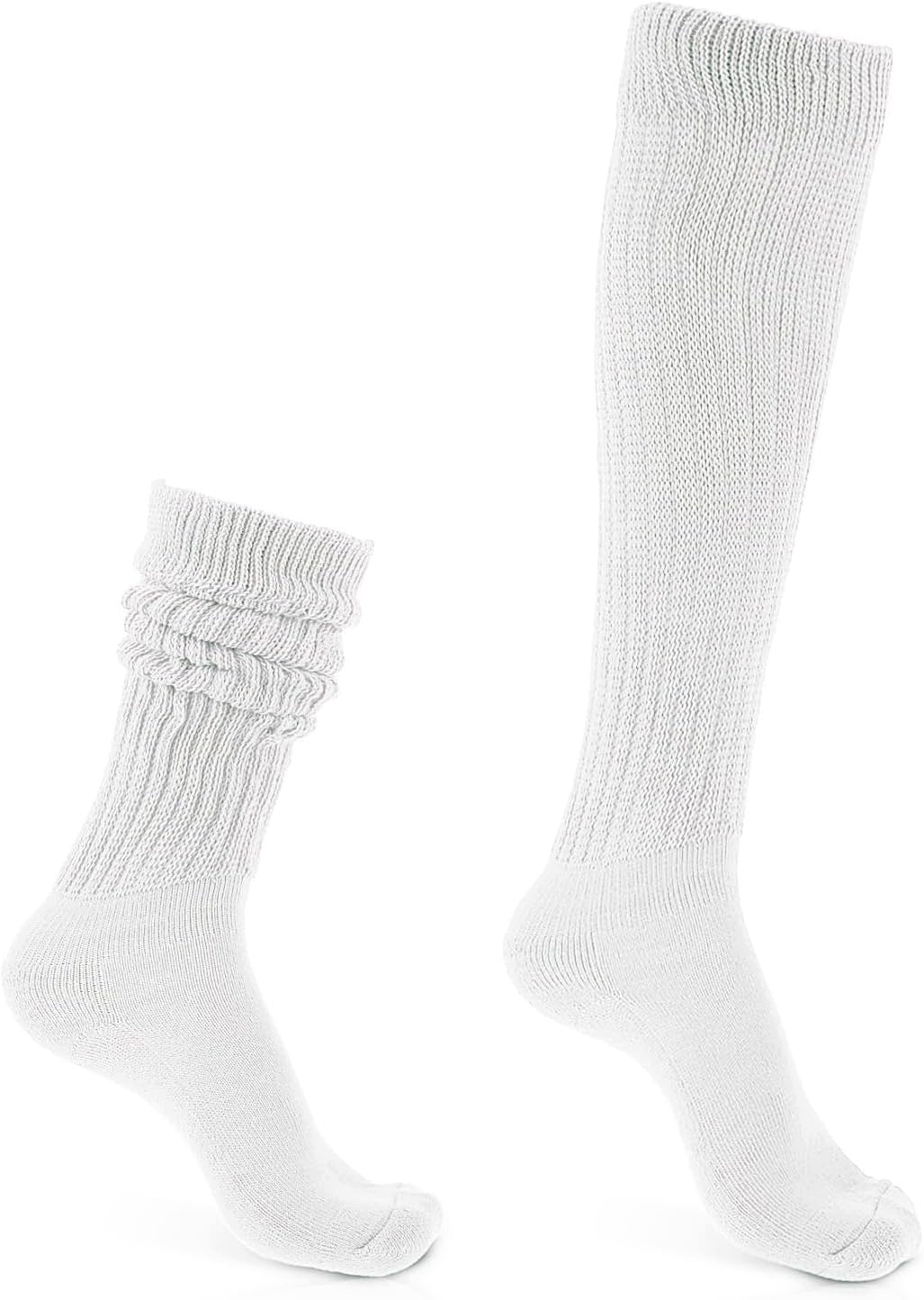 WOMEN'S KNEE HIGH SOCKS WHITE COTTON PAIR LONG SPORTS KNITTED RETRO
