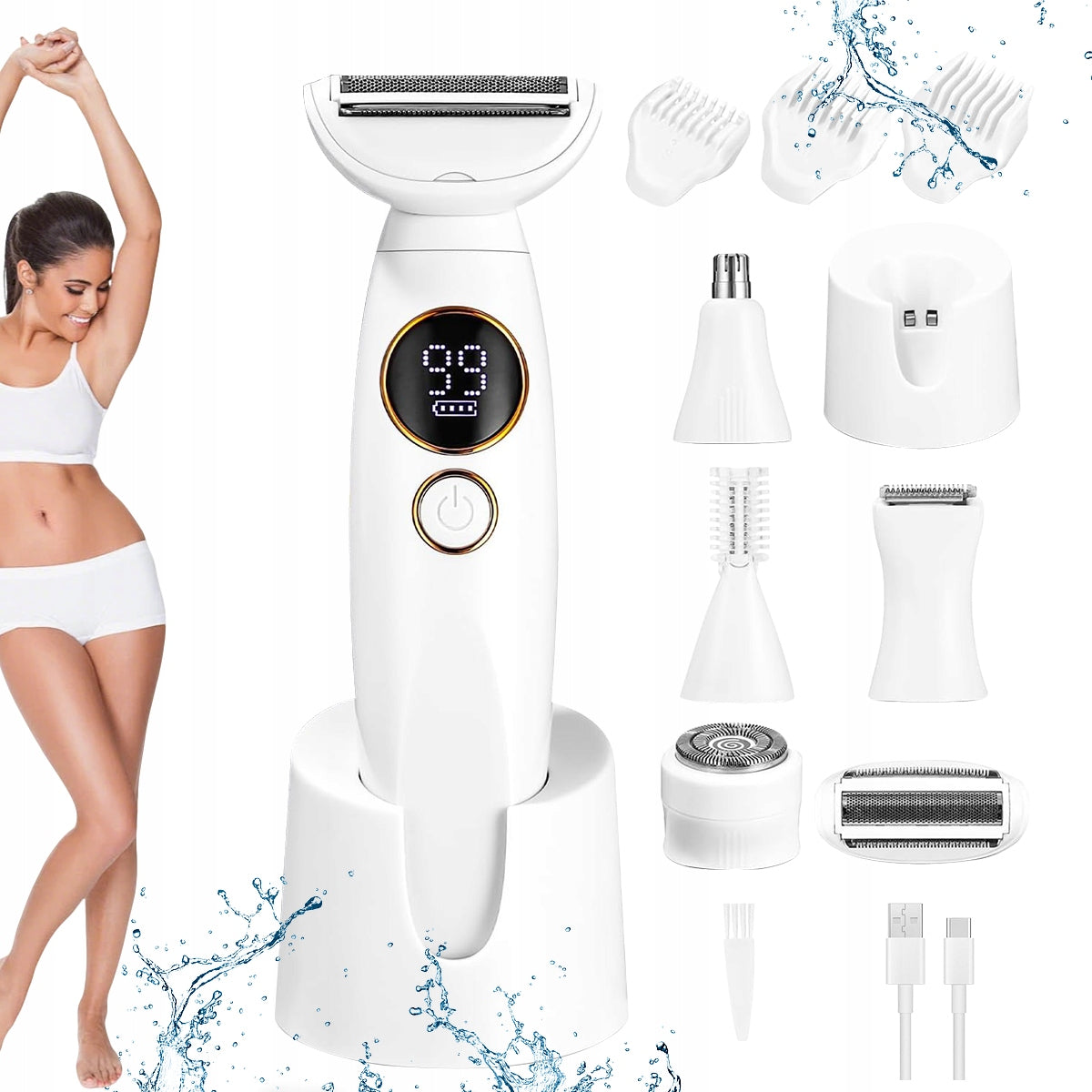 WOMEN'S SHAVER FOR BODY LEGS BIKINI ARMPITS TRIMMER GENTLE USB