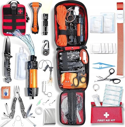 WONCROW SURVIVAL KIT + FIRST AID KIT STRAW WITH WATER FILTER