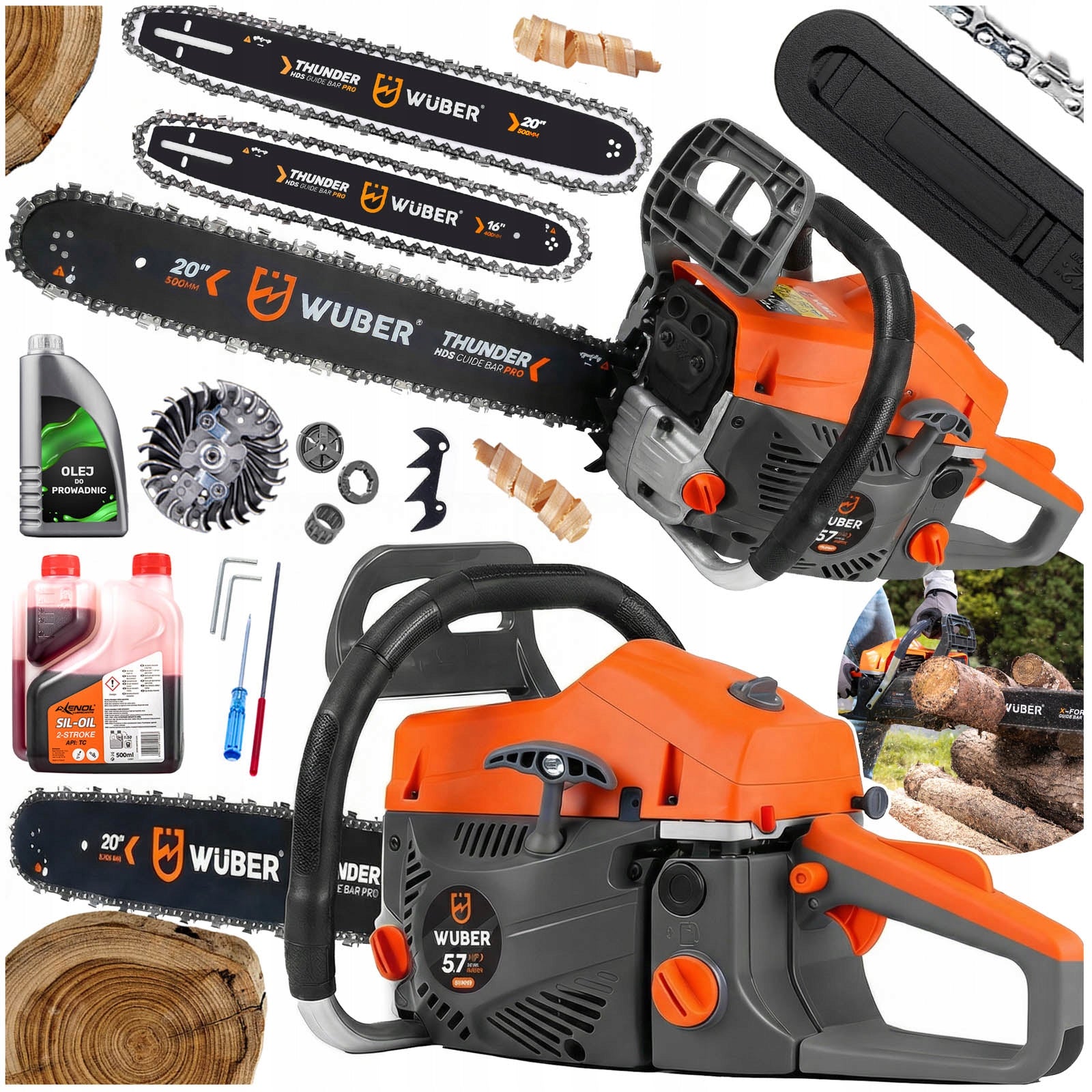 WOOD CHAINSAW 5,7KM +2 LEADS + OIL +2x CHAIN.