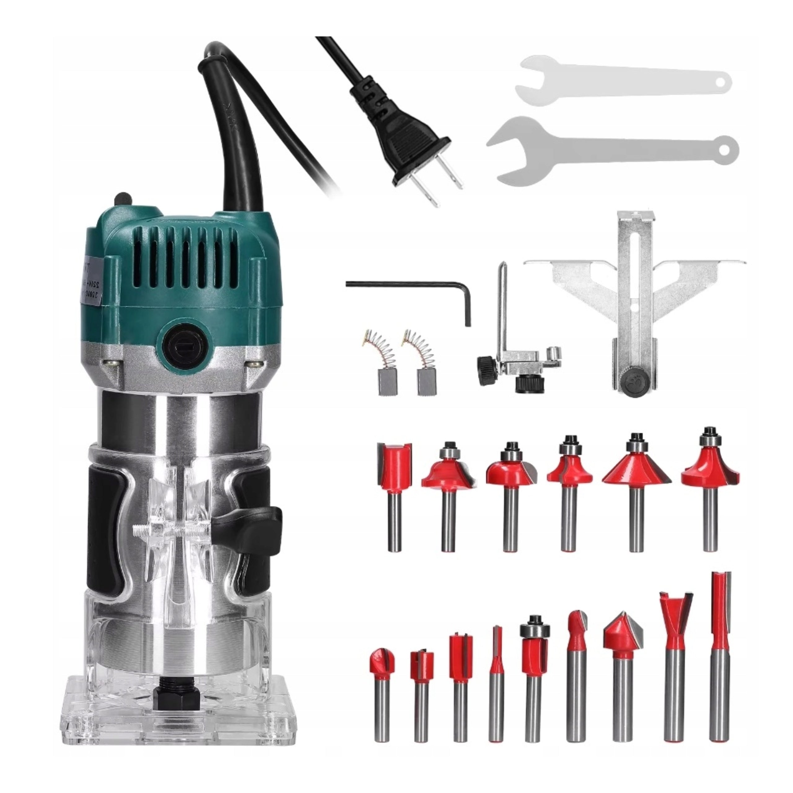 WOOD EDGE ROUTER TRIMMER 800W 30000RPM 6.35mm + 15x CUTTERS