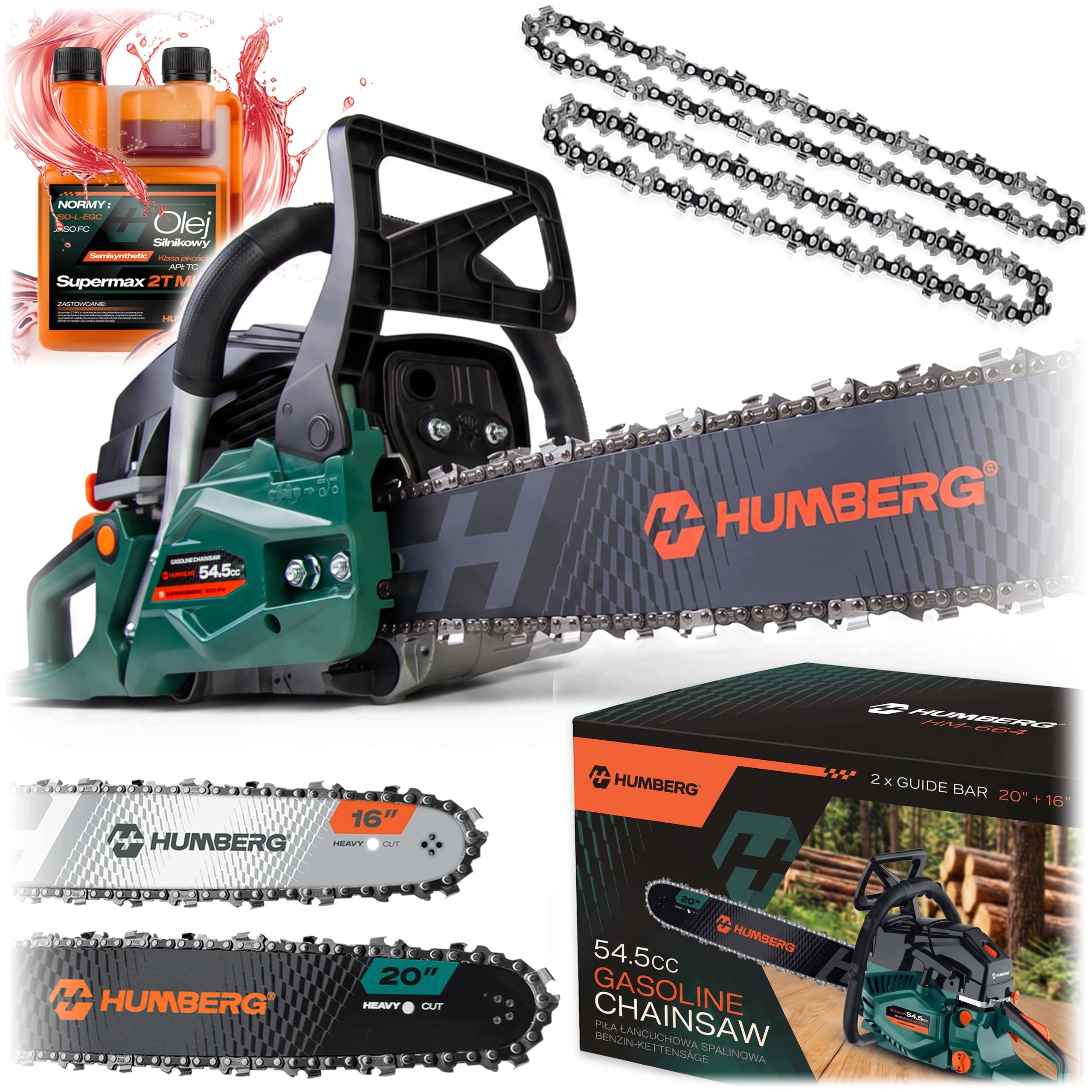 WOOD SAW 16" + 2 GUIDES + 2x CHAIN + OIL